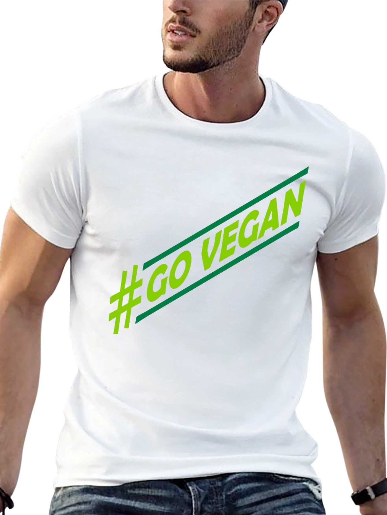 Black #Go Vegan T-Shirt - Stylish Green Graphic Tee view 13