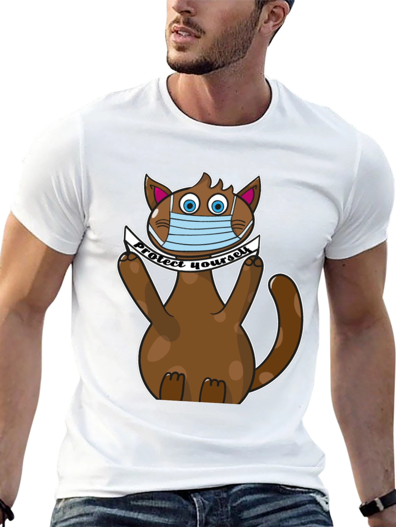 Black Protect Yourself Cat T-Shirt view 13