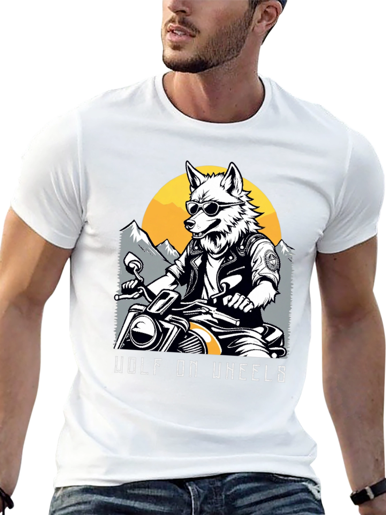 Black Wolf on Wheels Biker T-Shirt view 13