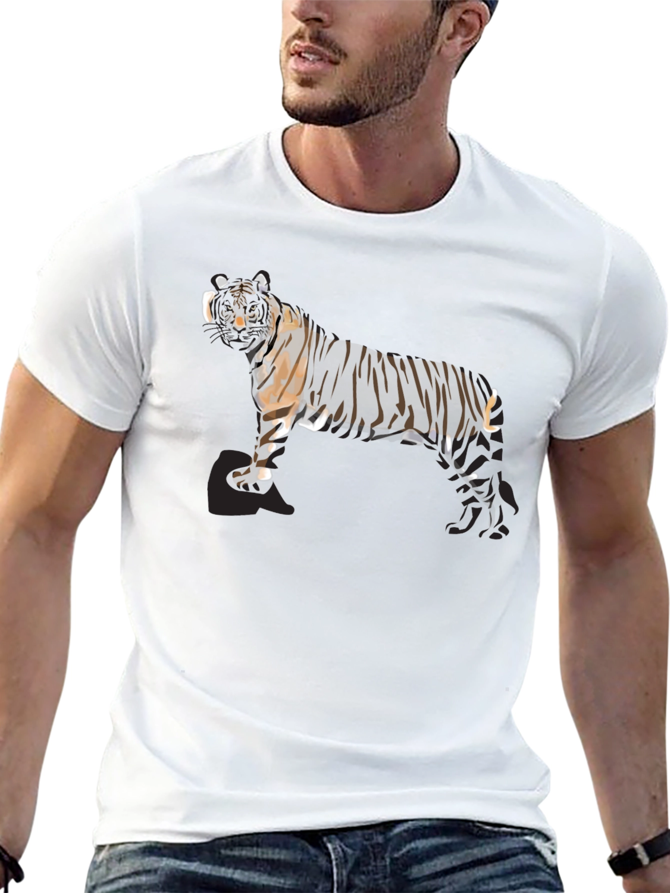 Black Striking Tiger Graphic Black T-Shirt view 13