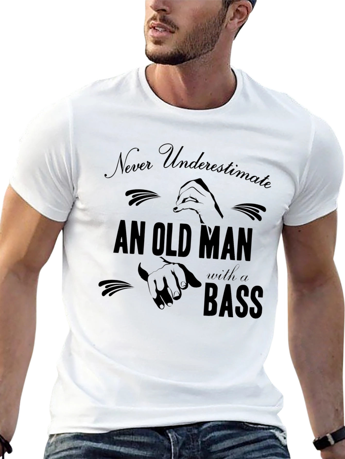 Black Never Underestimate Old Man with a Bass T-Shirt view 13
