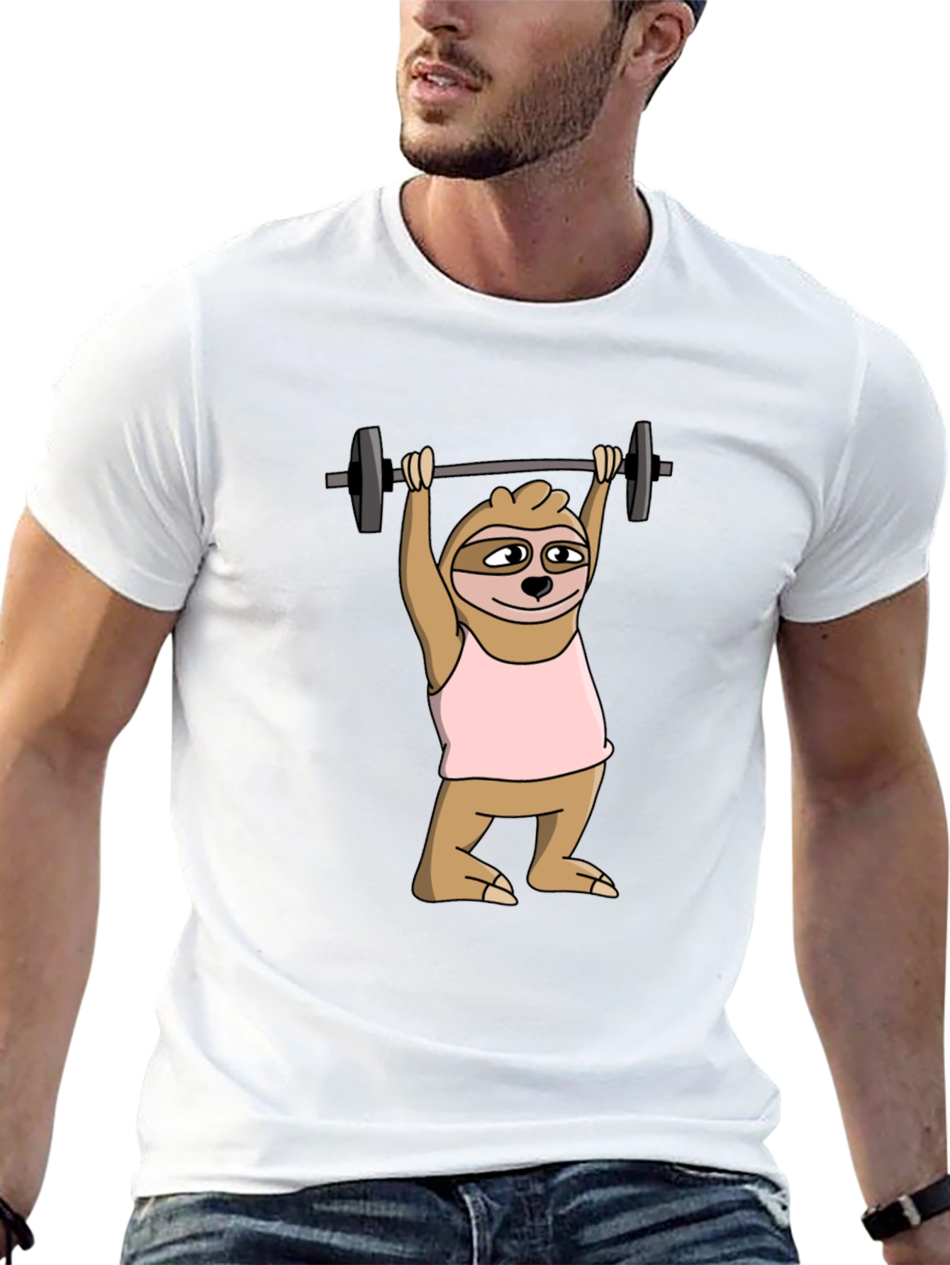 Black Sloth Lifting Weights Graphic Tee - Funny Workout Shirt view 13
