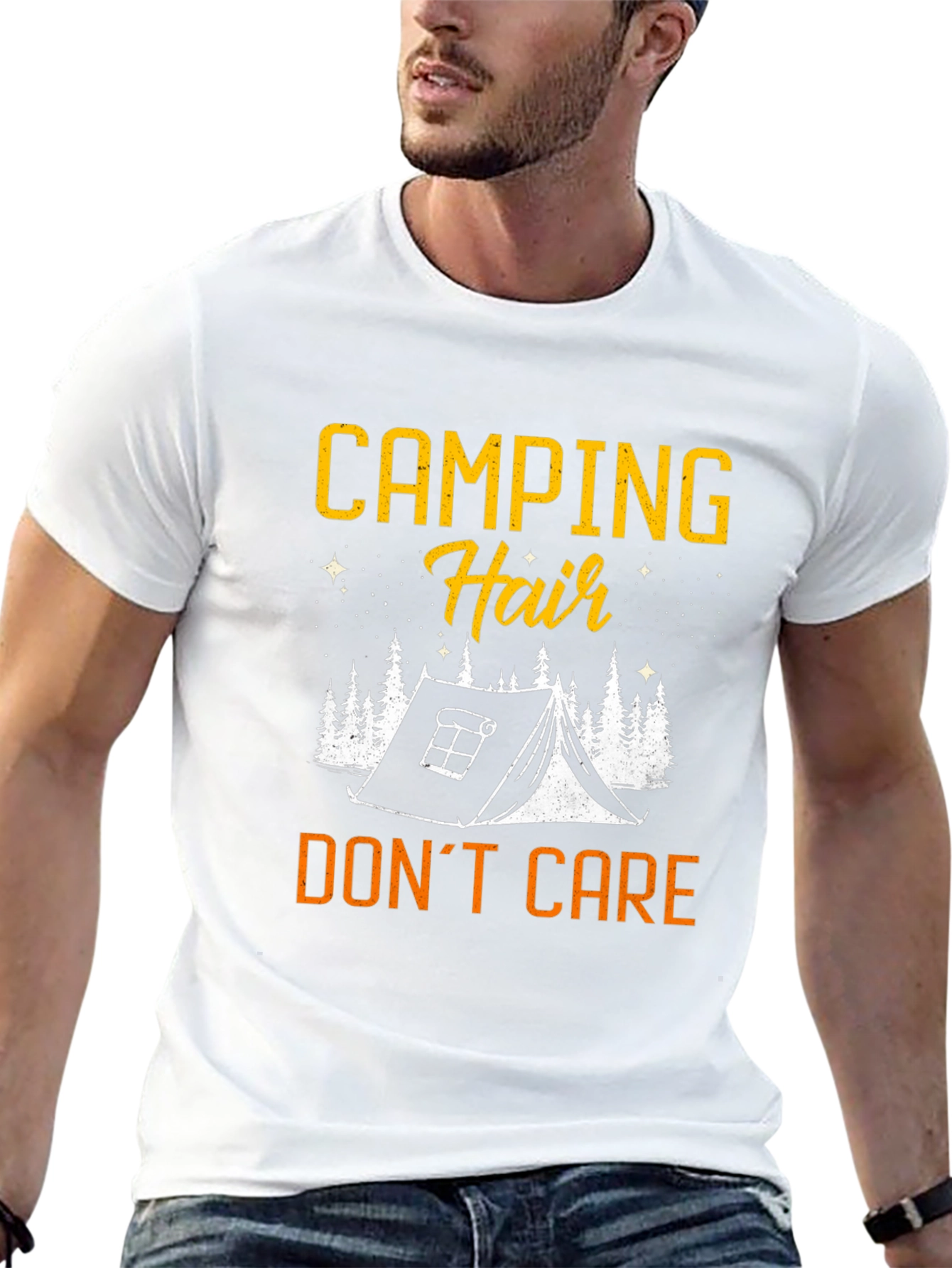 Black Camping Hair Don't Care Black Graphic Tee view 13