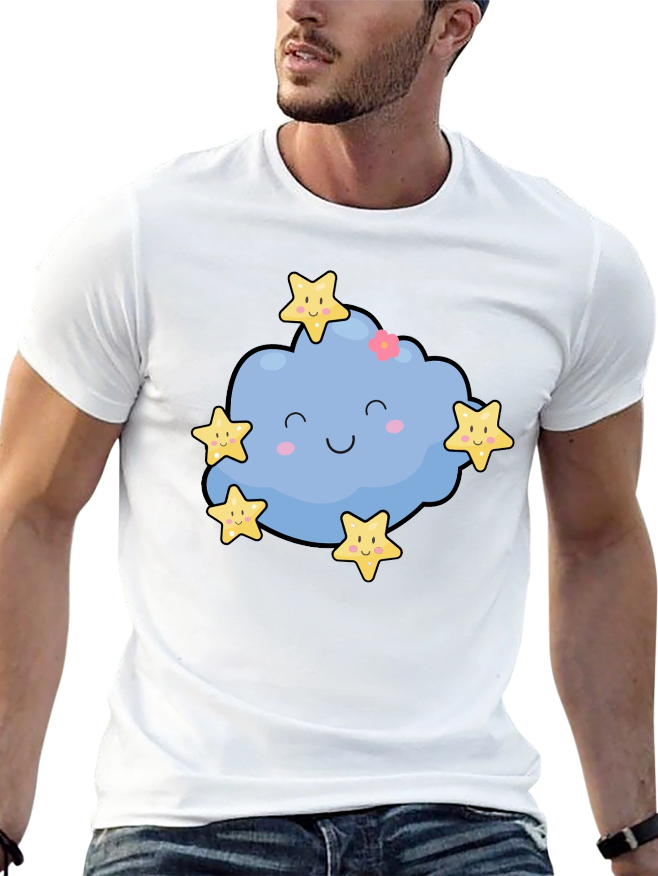 Black Cute Cloud & Stars Graphic Black T-Shirt view 13