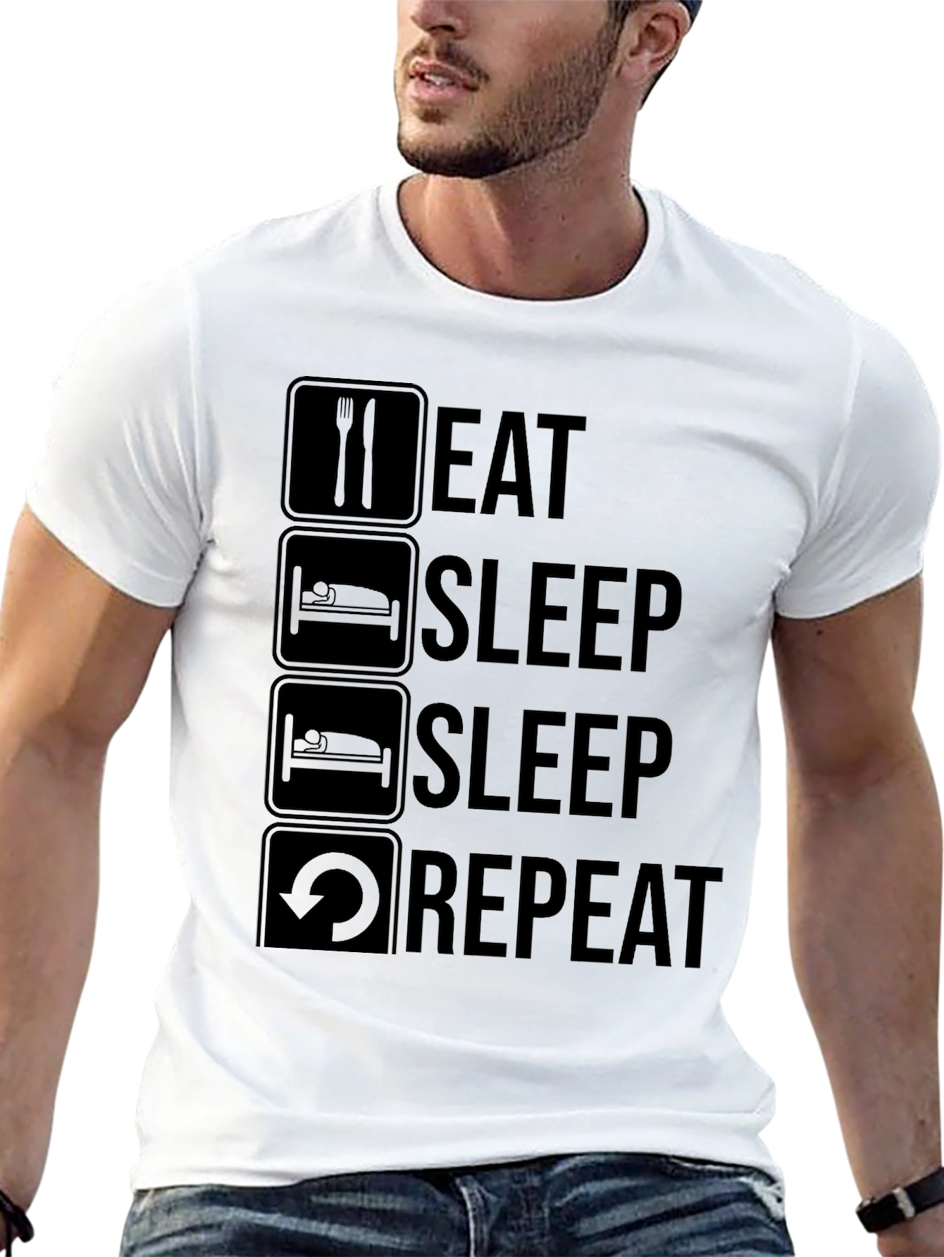 Black Eat Sleep Repeat Graphic Tee - Black Crew Neck T-Shirt view 13