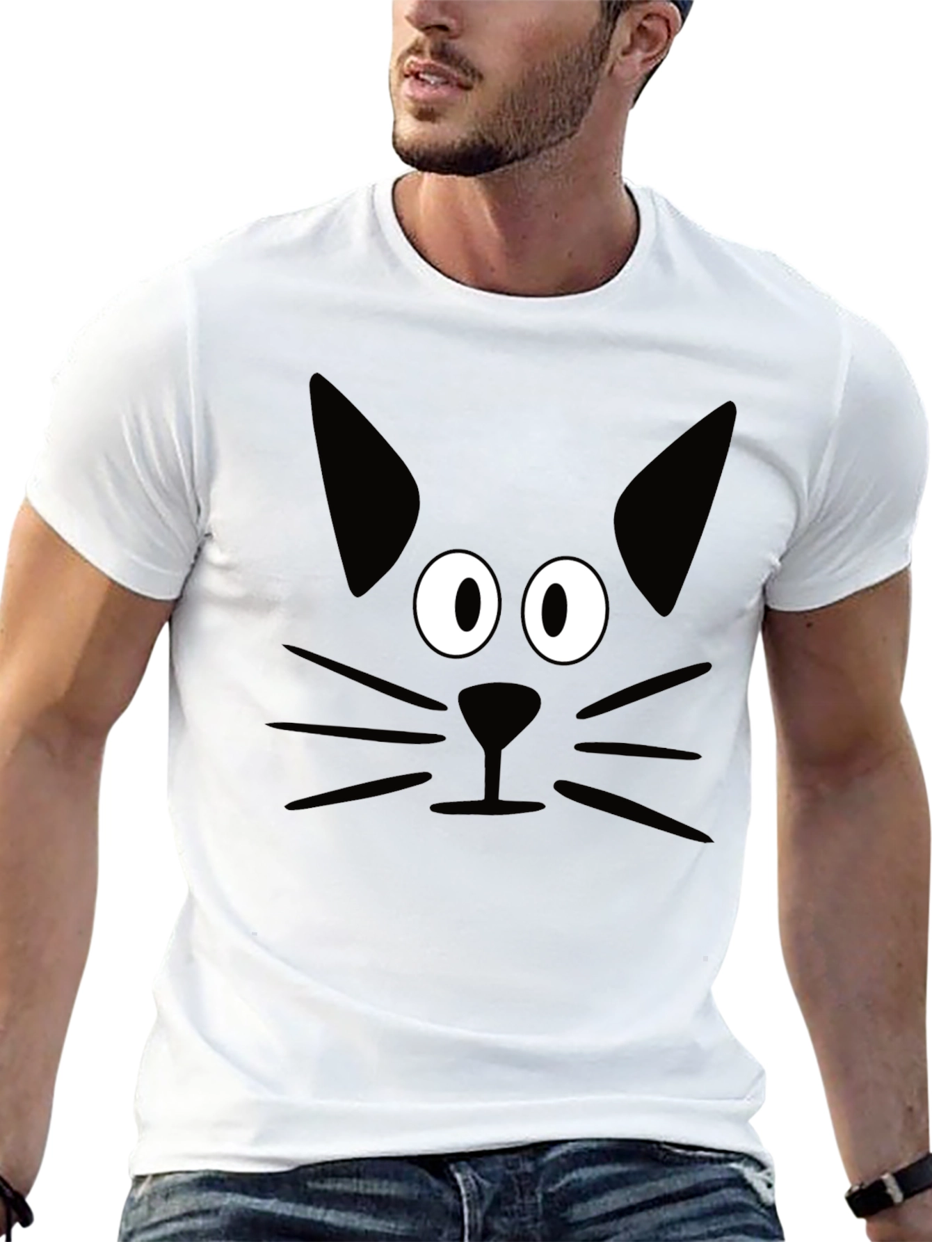 Black Black Cat Face Graphic T-Shirt view 13