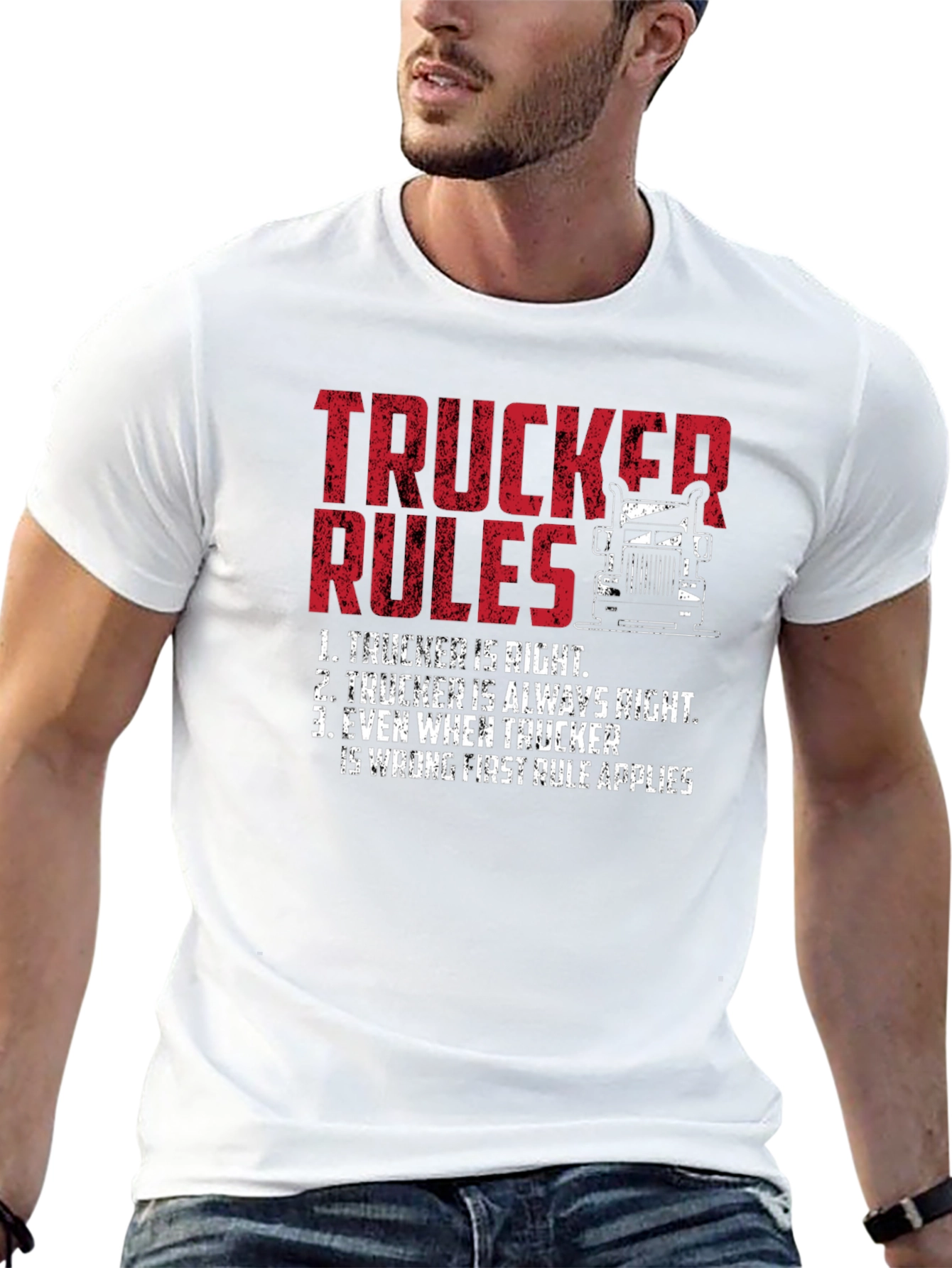 Black Trucker Rules Graphic Tee - Funny Truck Driver T-Shirt view 13