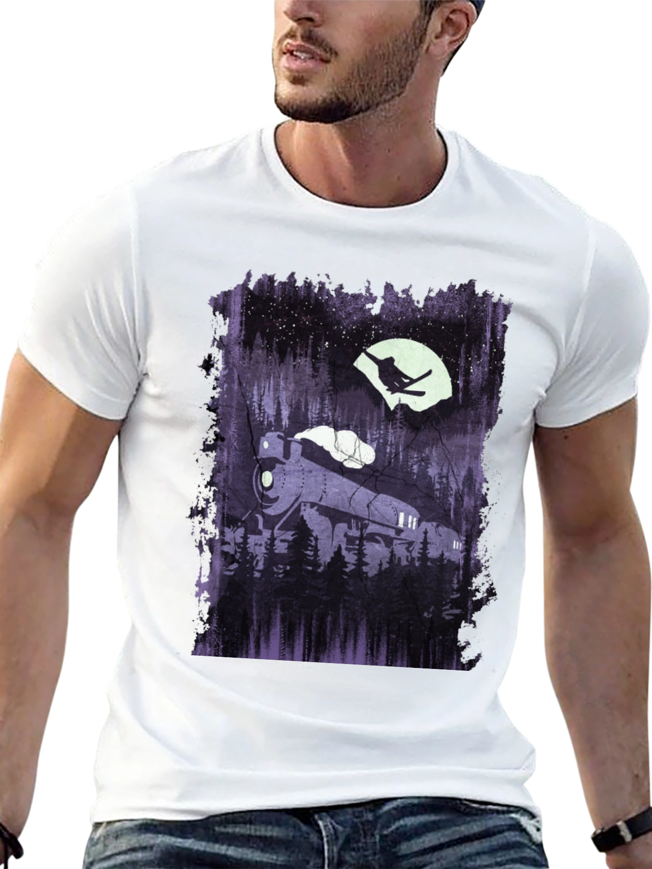 Black Train & Skier Graphic Tee - Black view 13