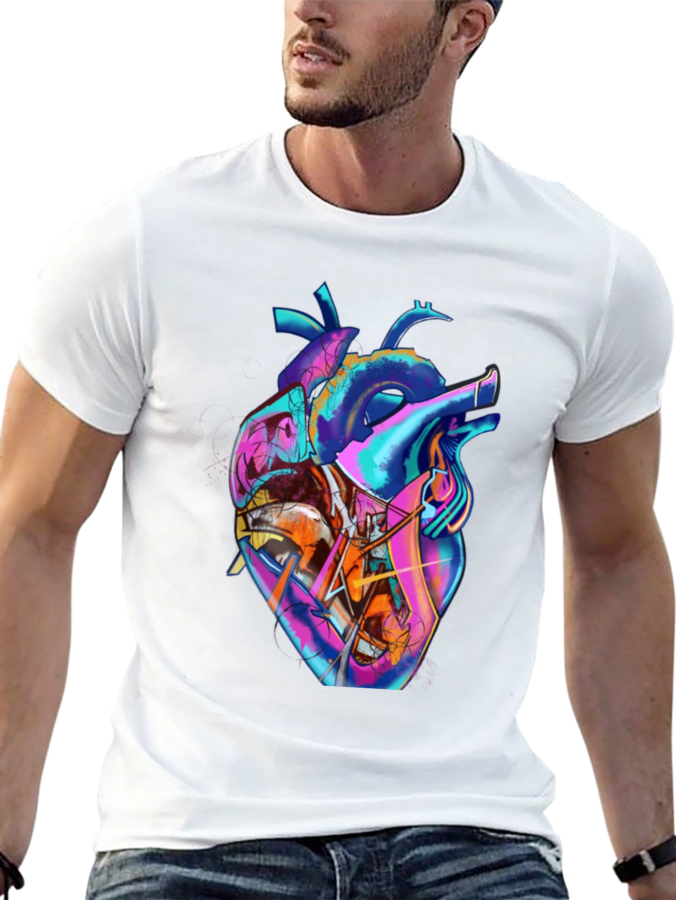 Black Abstract Heart Graphic Tee - Stylish Men's Black T-Shirt view 13
