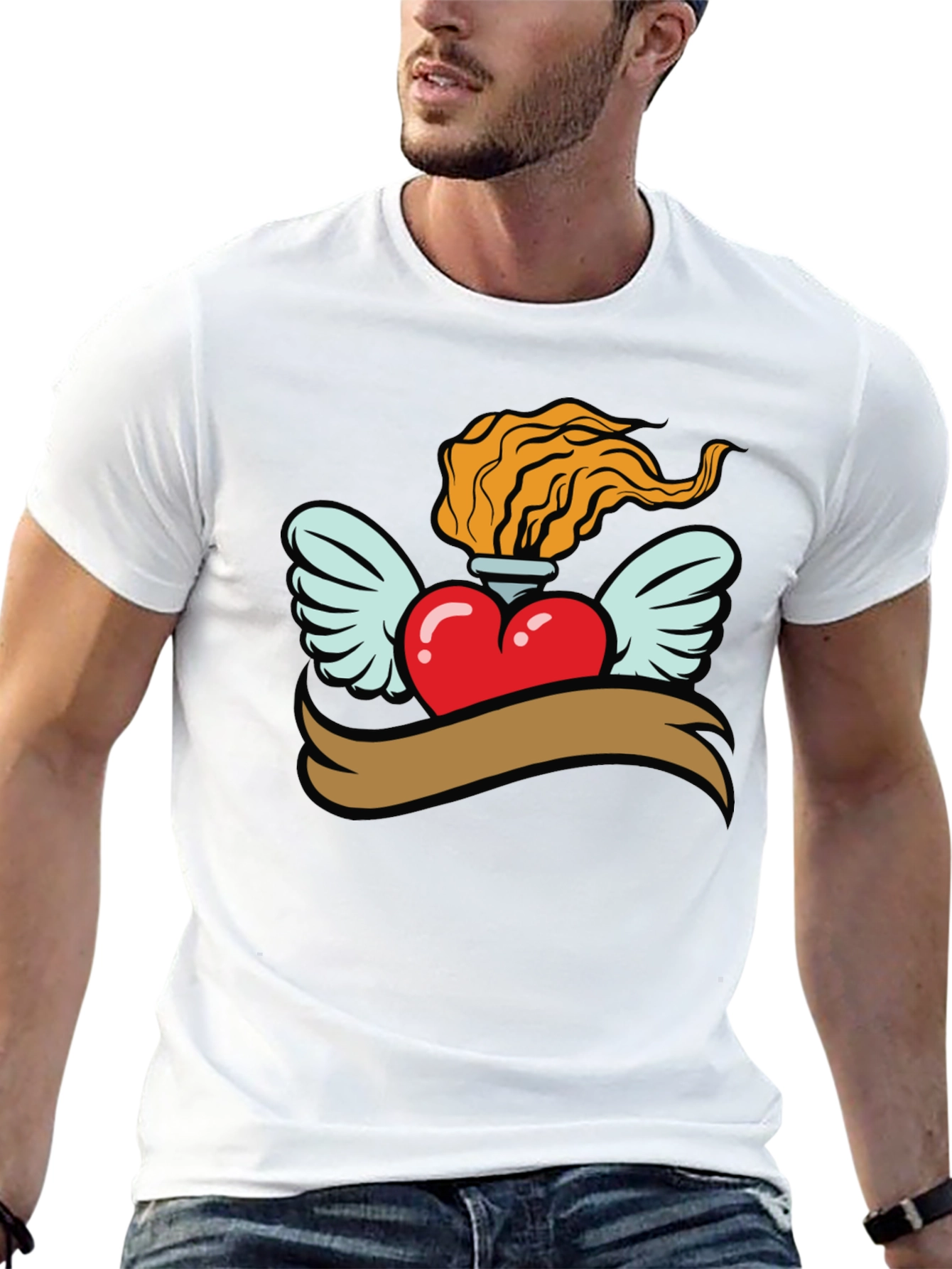 Black Heart with Wings & Flame Graphic Tee - Black view 13