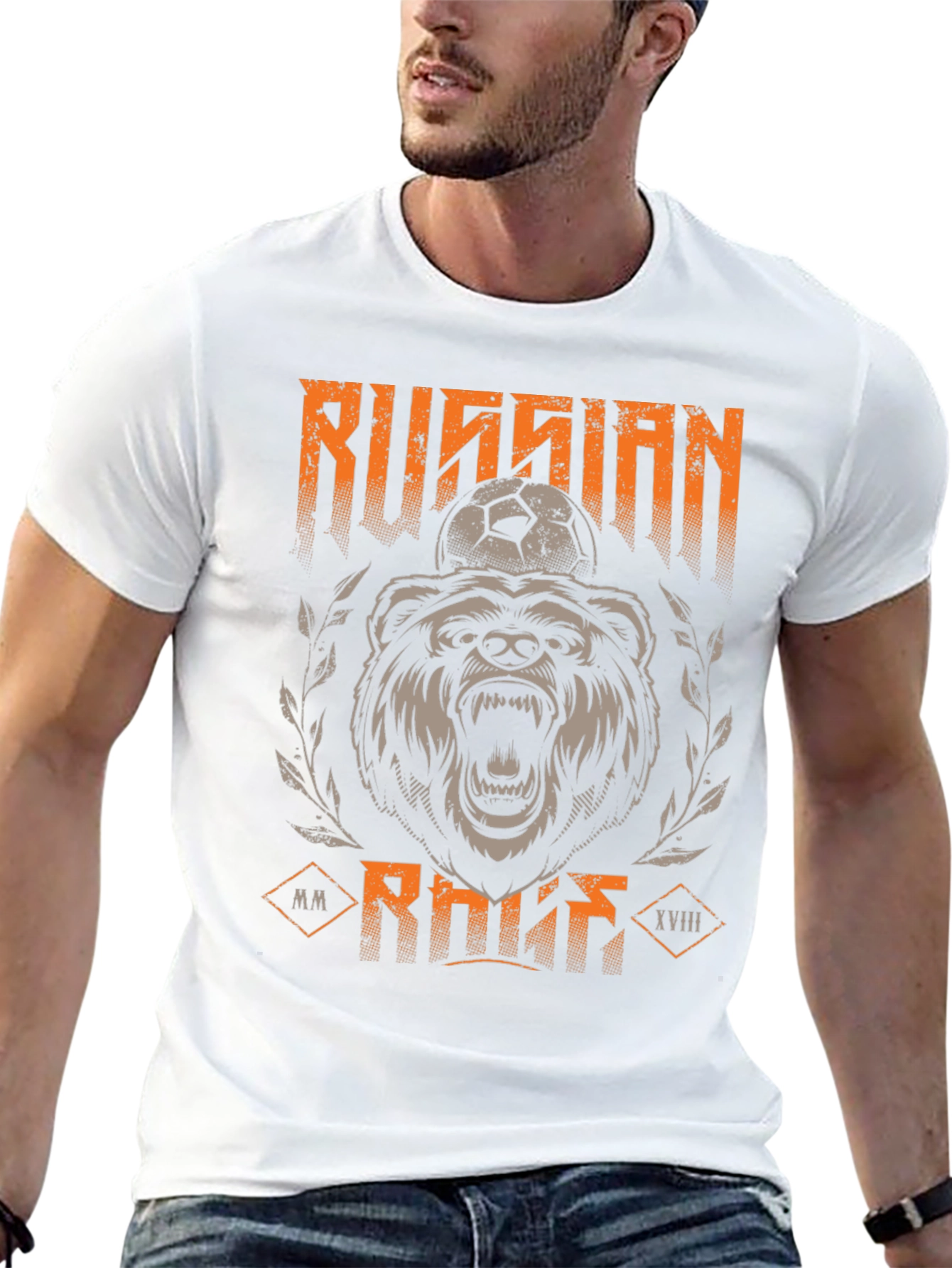Black Russian Bear Soccer T-Shirt - Black Graphic Tee view 13