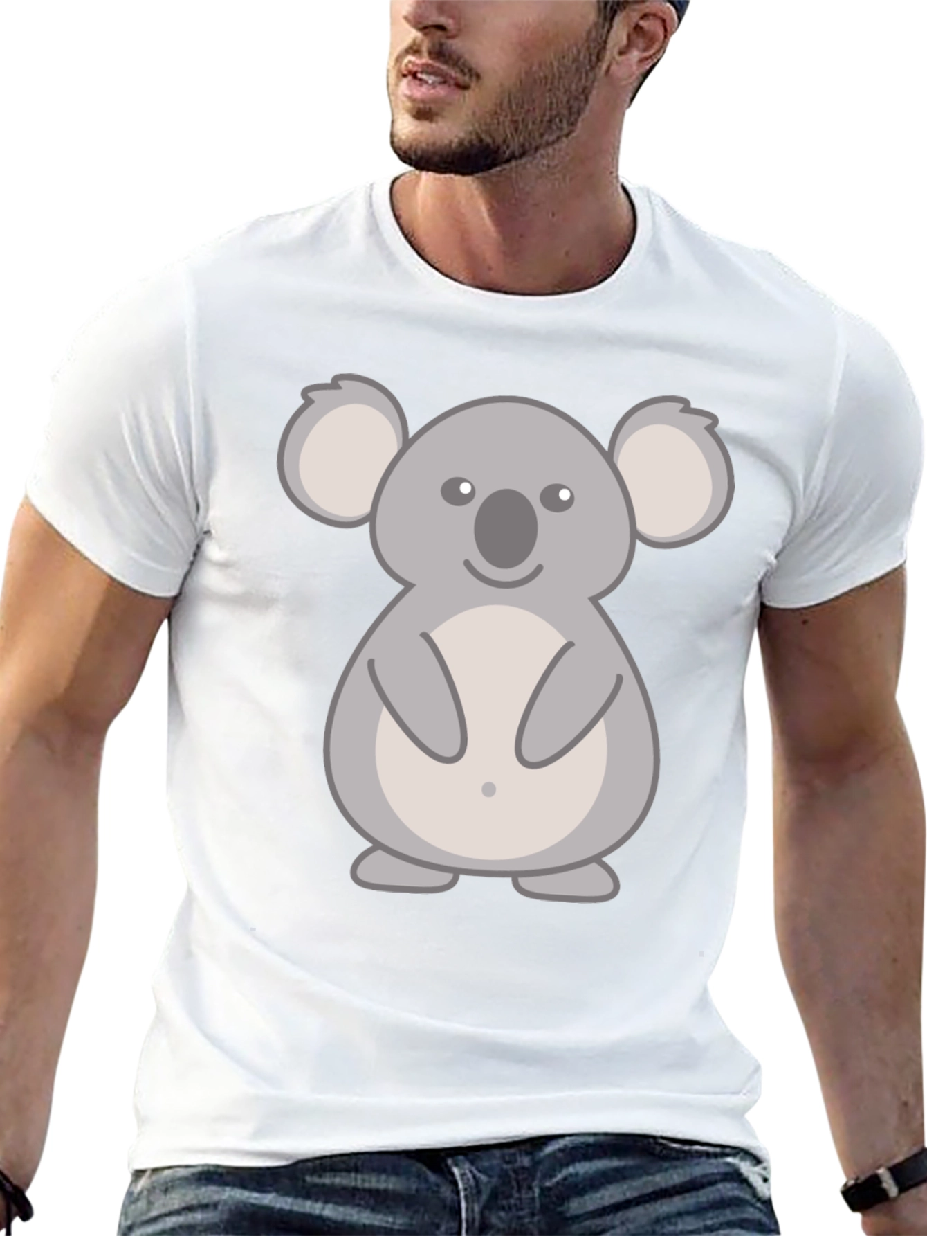 Black Cute Koala Graphic T-Shirt - Black Cotton Tee view 13