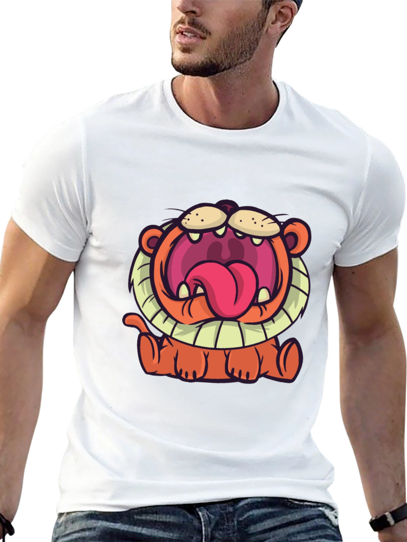 Black Cartoon Lion Graphic T-Shirt - Unisex Black Tee view 13