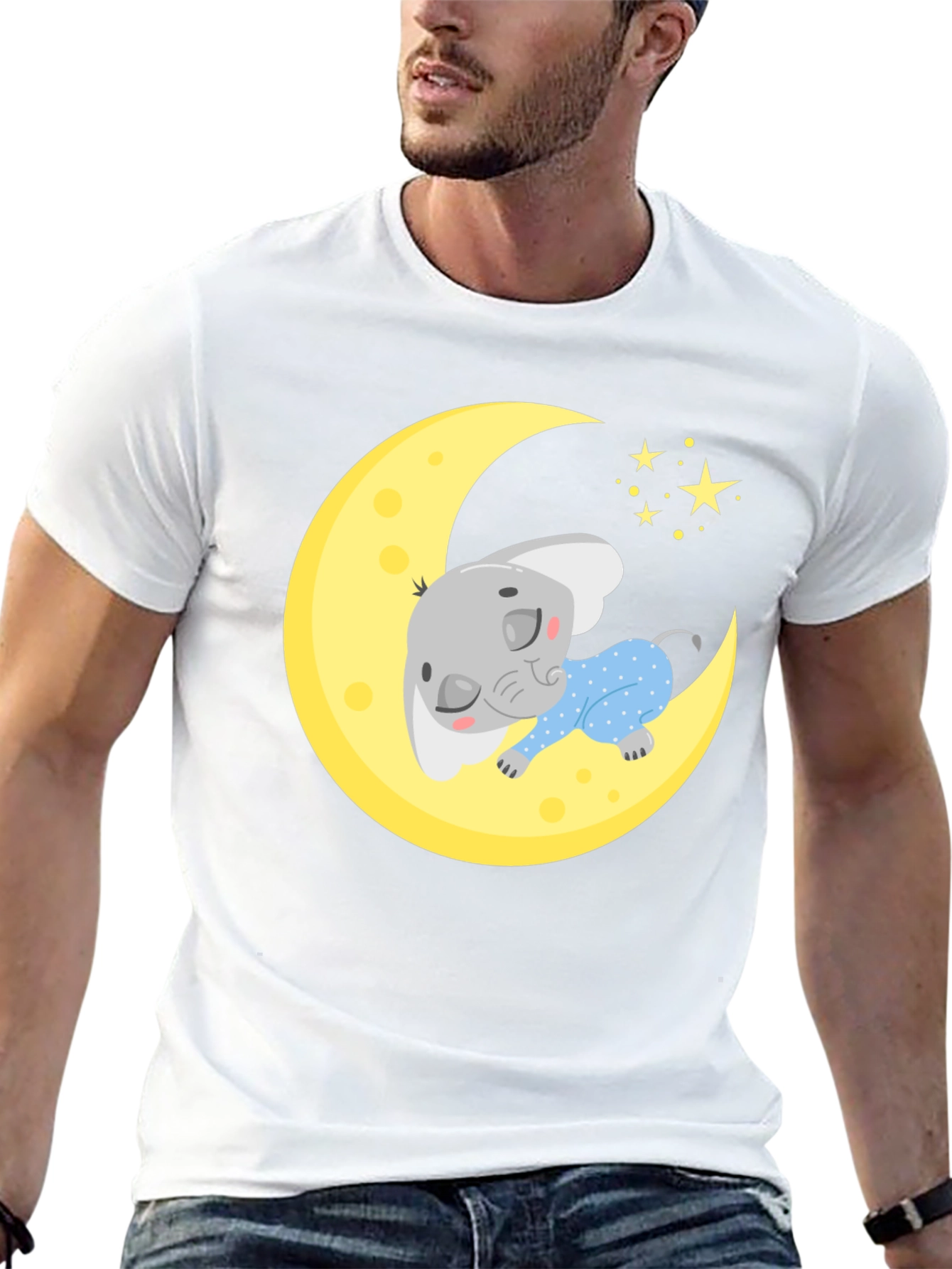 Black Cute Elephant On Moon Graphic Tee view 13