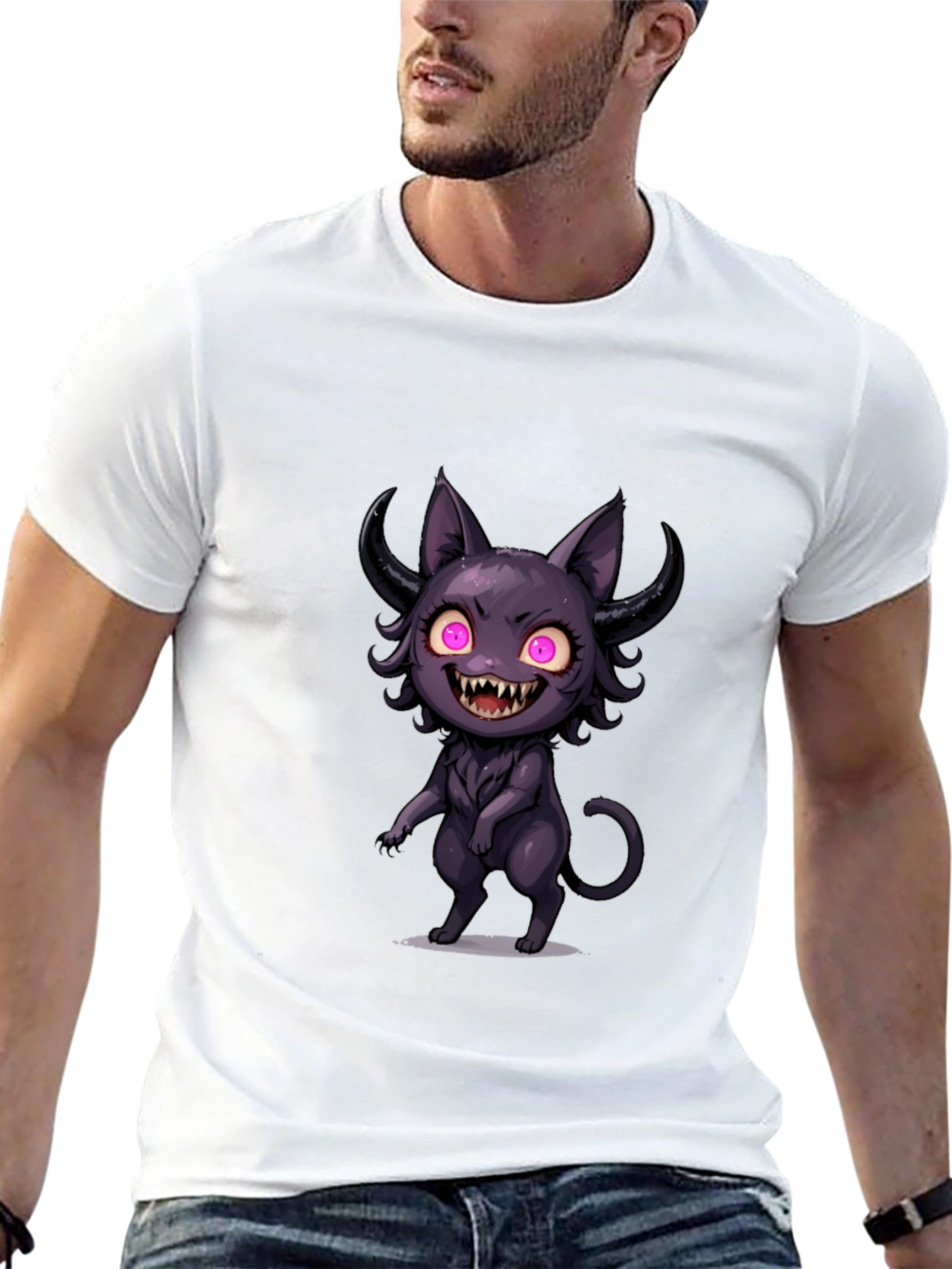 Black Creepy Cute Cat T-Shirt - Black view 13
