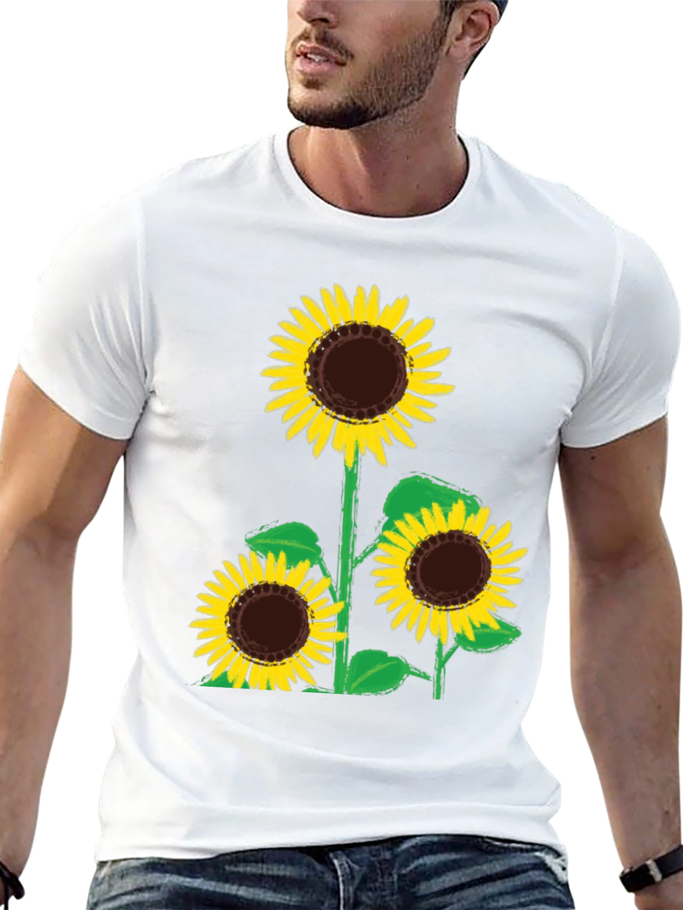 Black Sunflower Graphic Tee - Black Cotton T-Shirt view 13