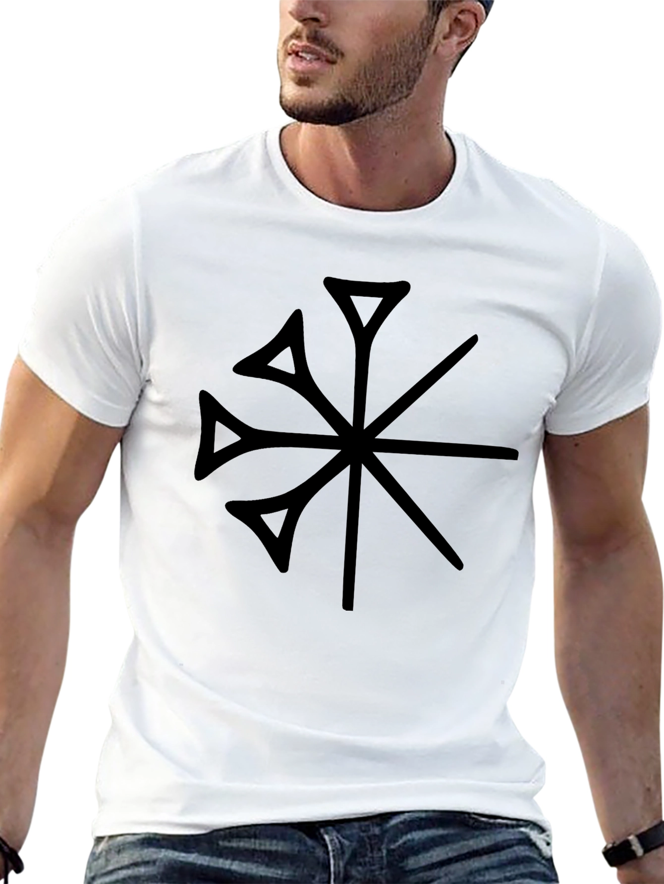 Black Modern Geometric Symbol Black T-Shirt view 13