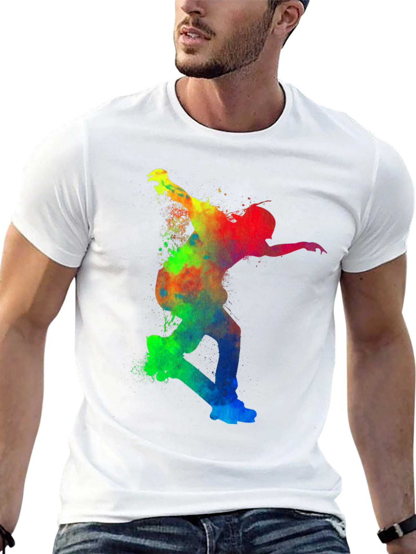 Black Colorful Skateboarder Graphic Tee - Unisex view 13