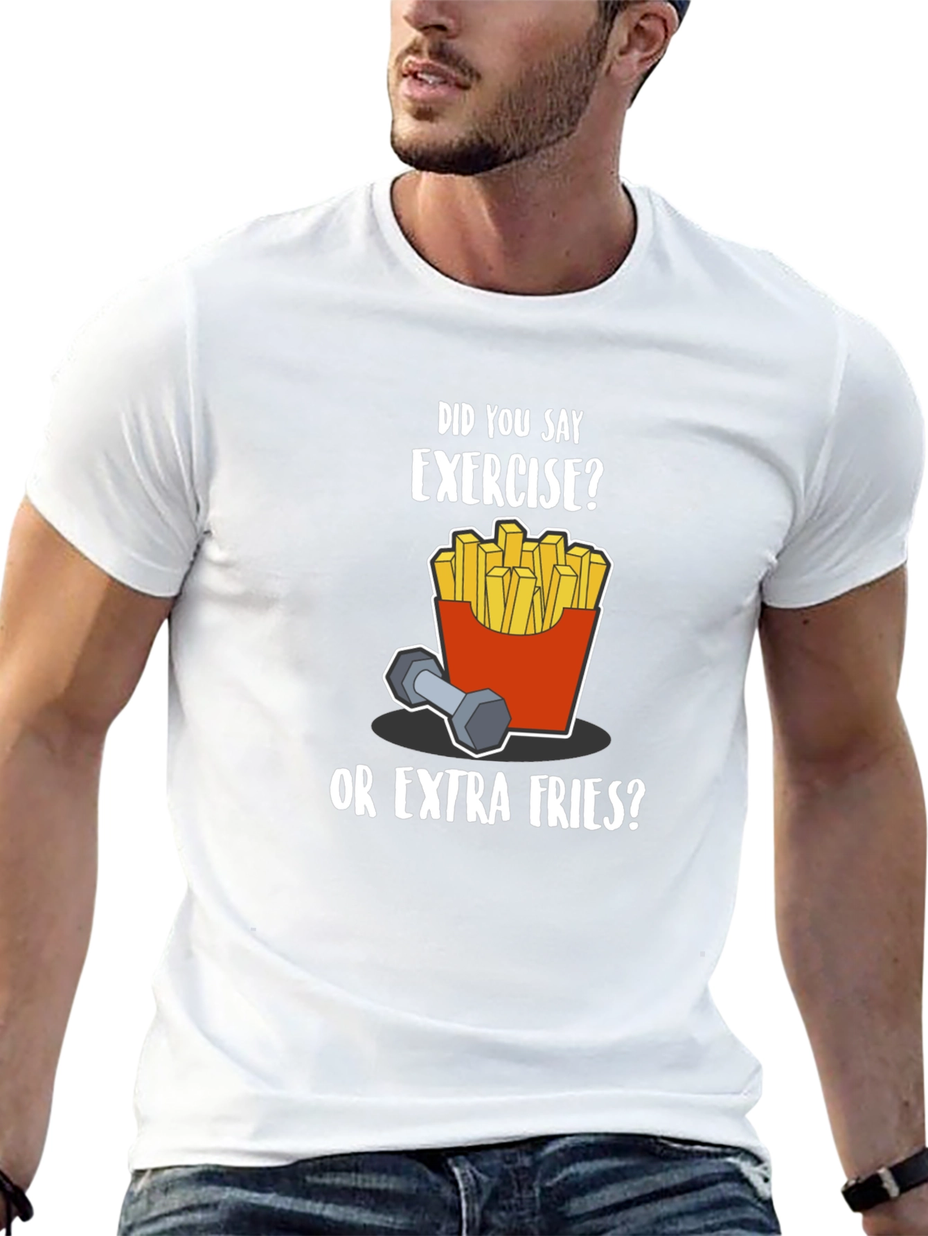 Black Funny Exercise Fries Graphic T-Shirt view 13
