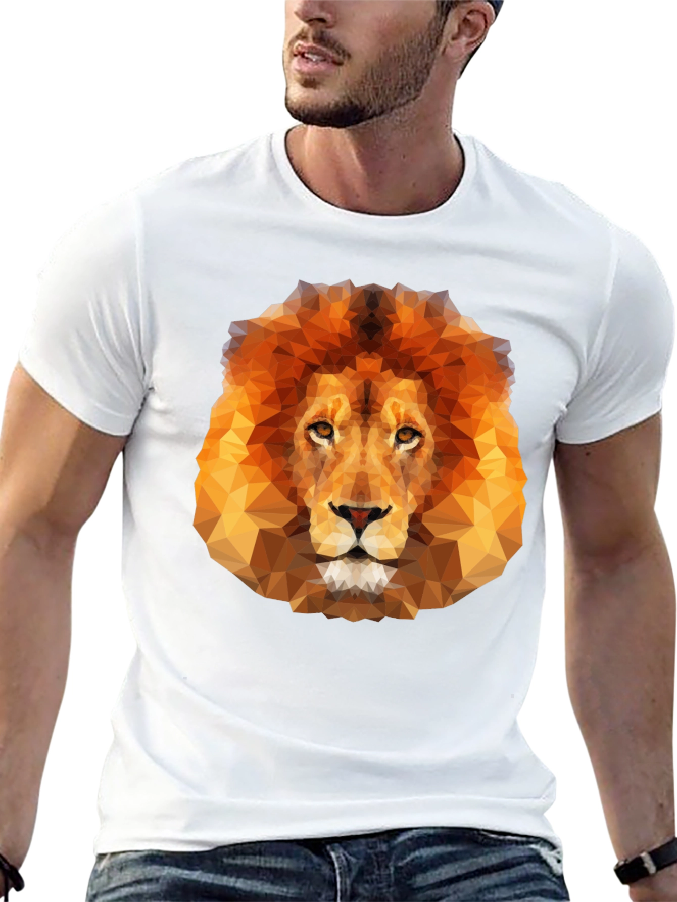 Black Geometric Lion Graphic Tee - Men's Black T-Shirt view 13