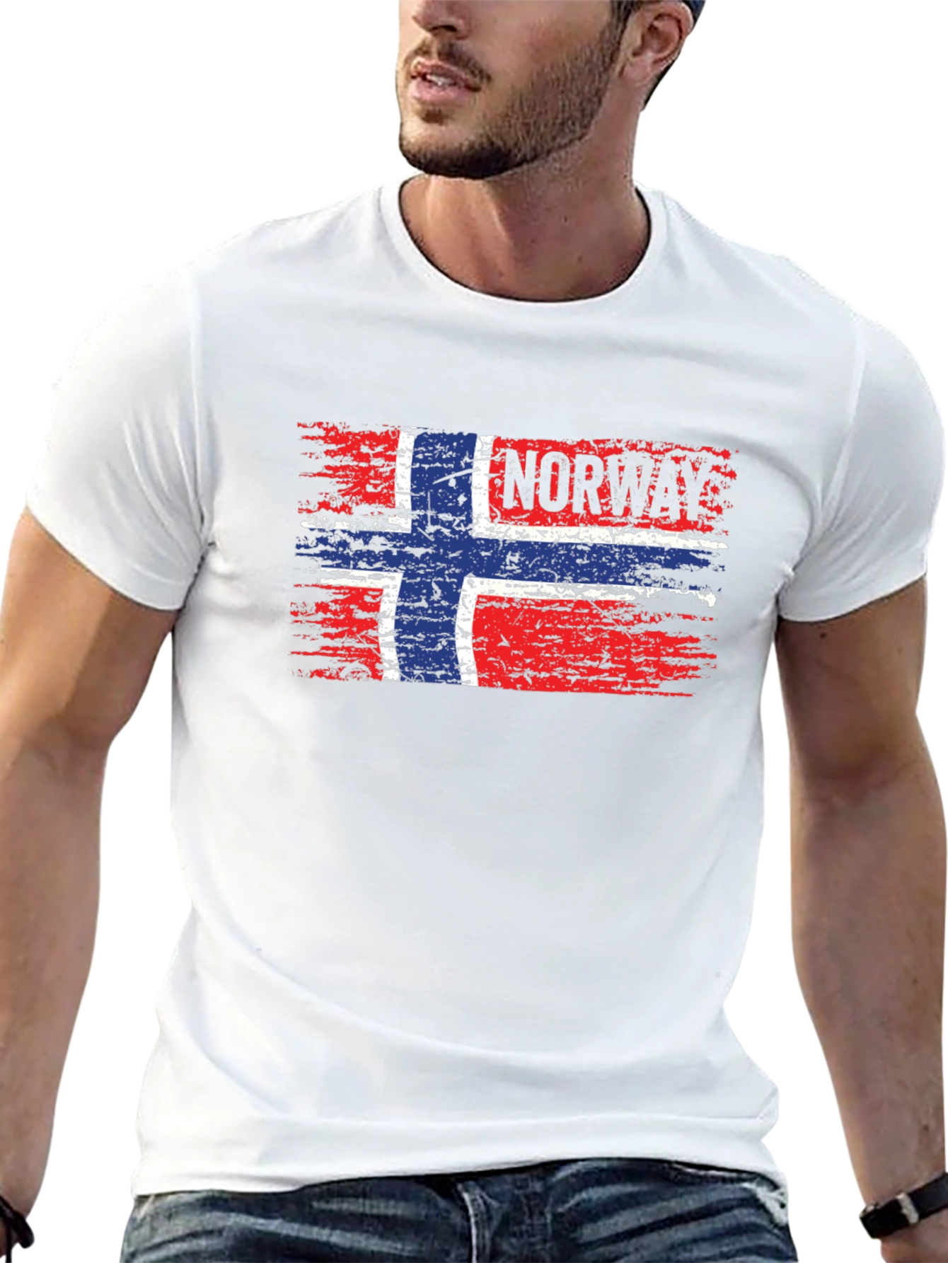 Norway Flag Distressed Black T-Shirt - 13