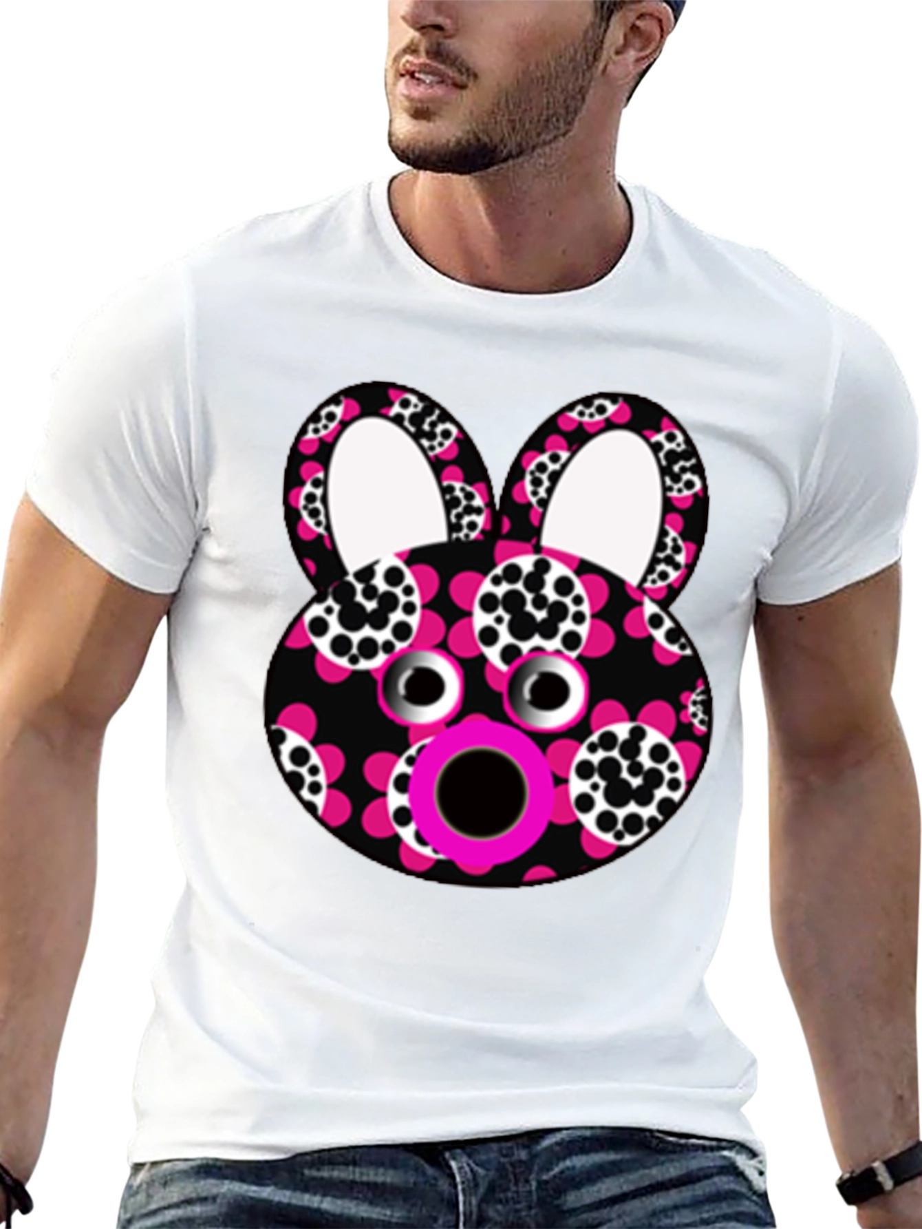 Black Funky Floral Bunny T-Shirt - Unique Graphic Tee view 13