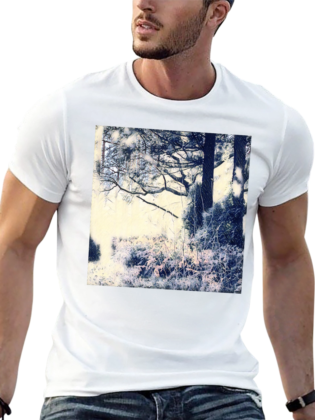 Black Artistic Nature Scene Black T-Shirt view 13