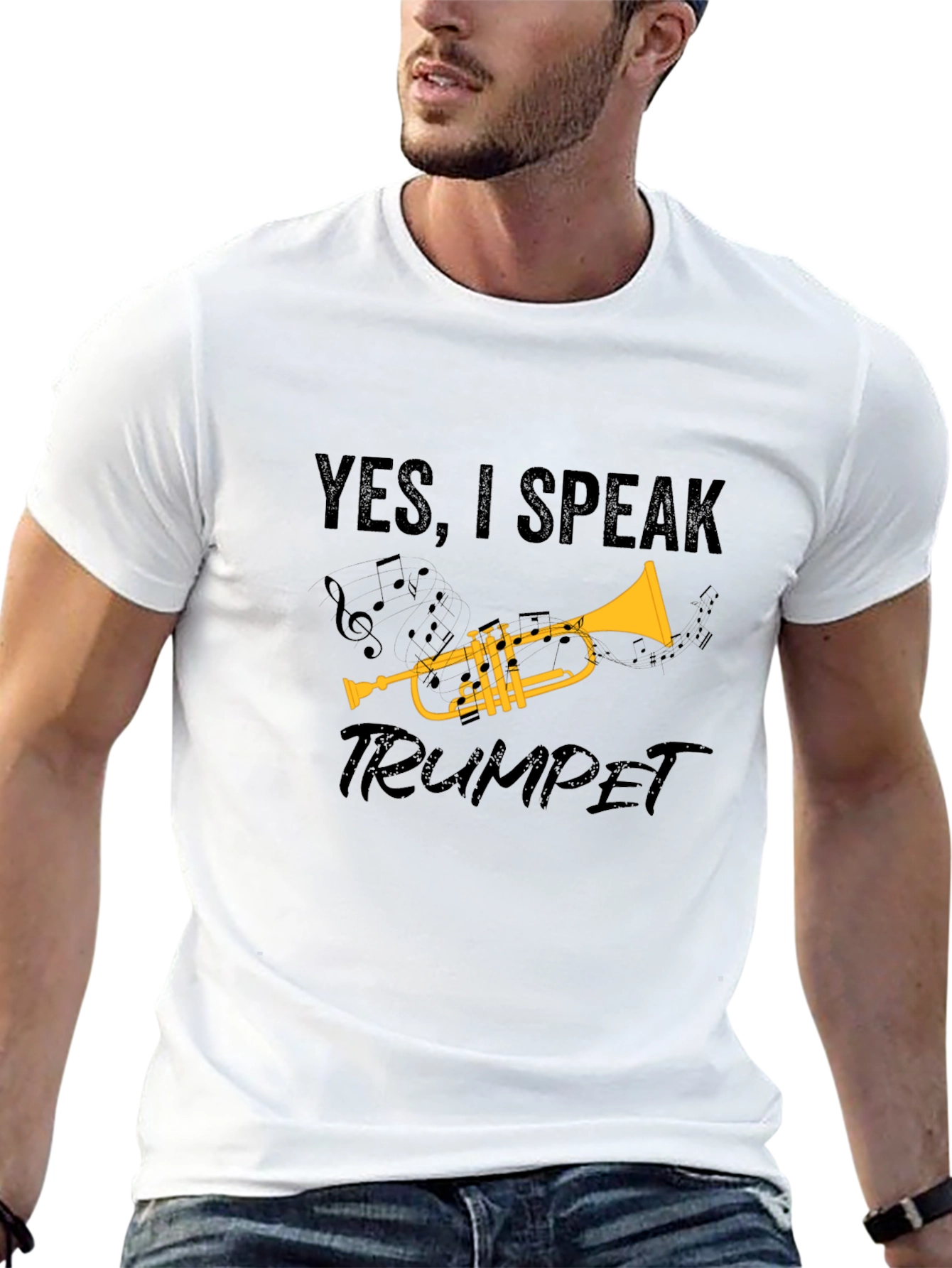 Black Yes, I Speak Trumpet Graphic T-Shirt - Musician Tee view 13