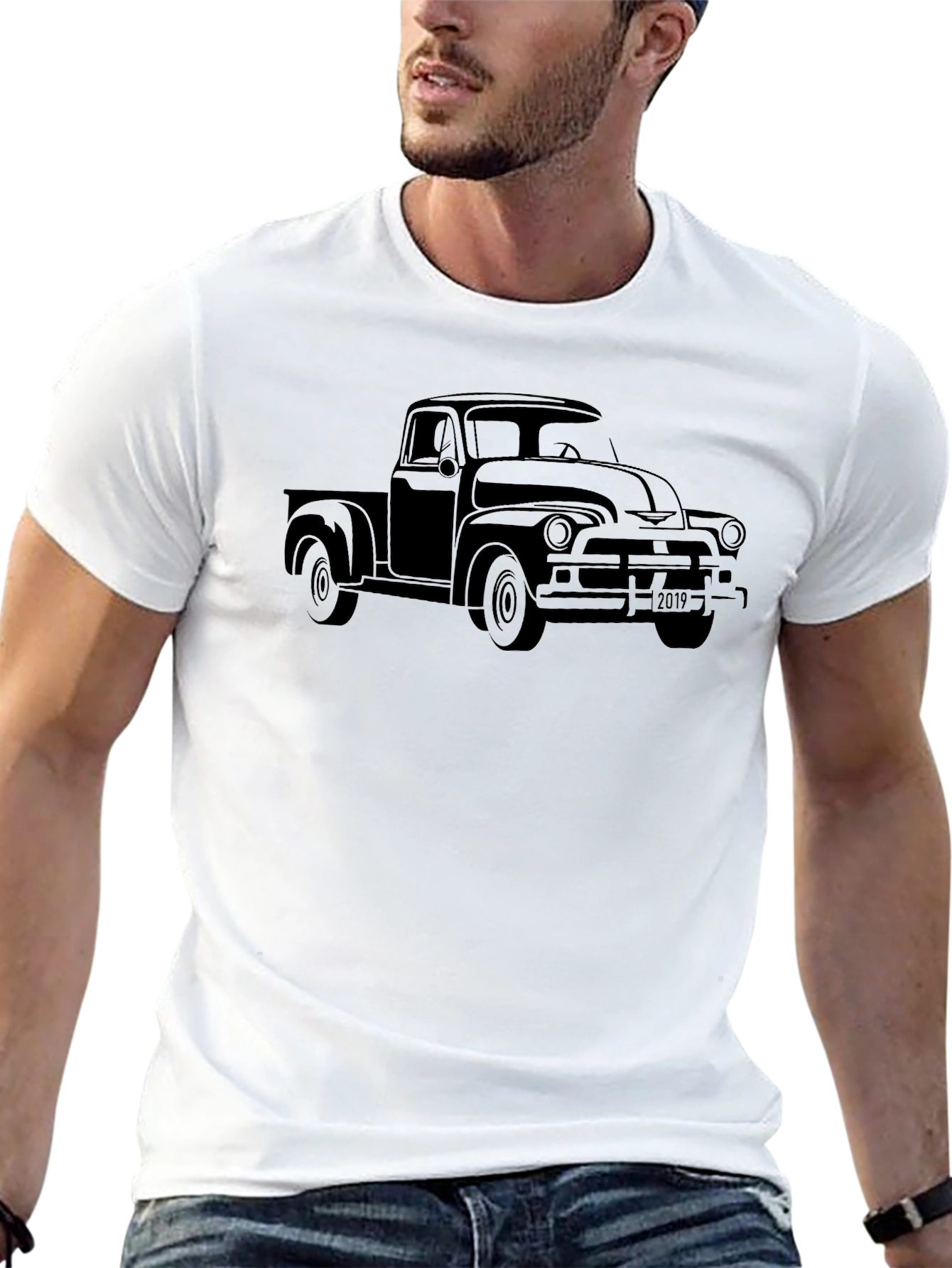Black Vintage Truck Graphic Tee - Classic Black Cotton Blend view 13