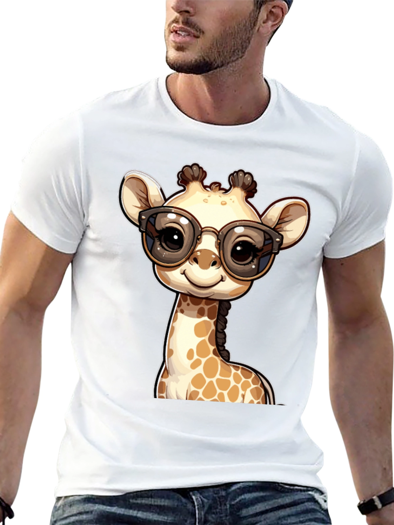 Black Giraffe with Glasses Graphic Tee view 13