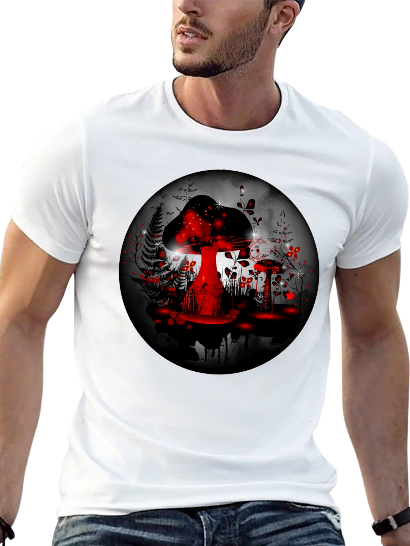 Black Mushroom Forest Graphic Tee - Black Cotton Blend view 13