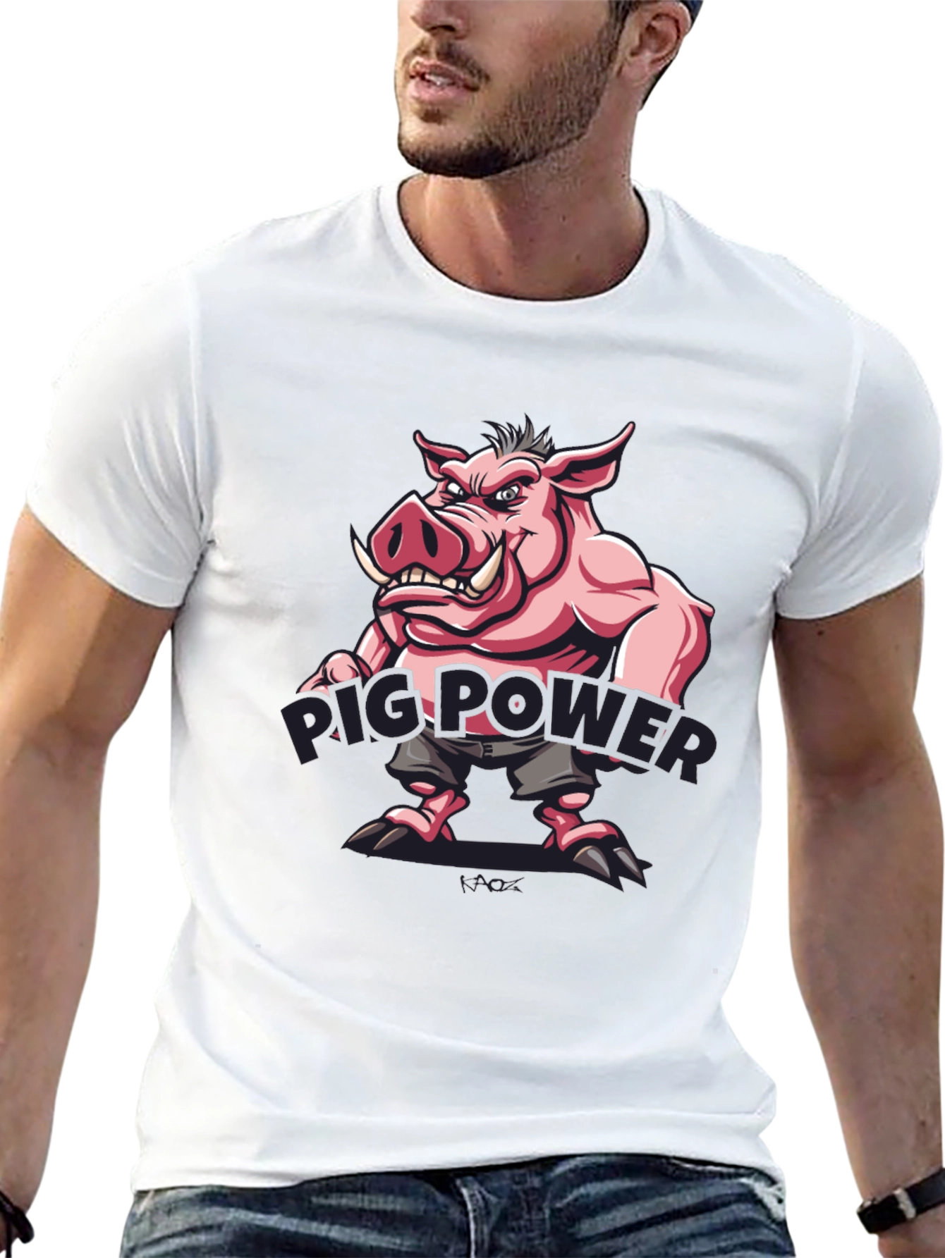 Black Pig Power Cartoon Graphic T-Shirt view 13