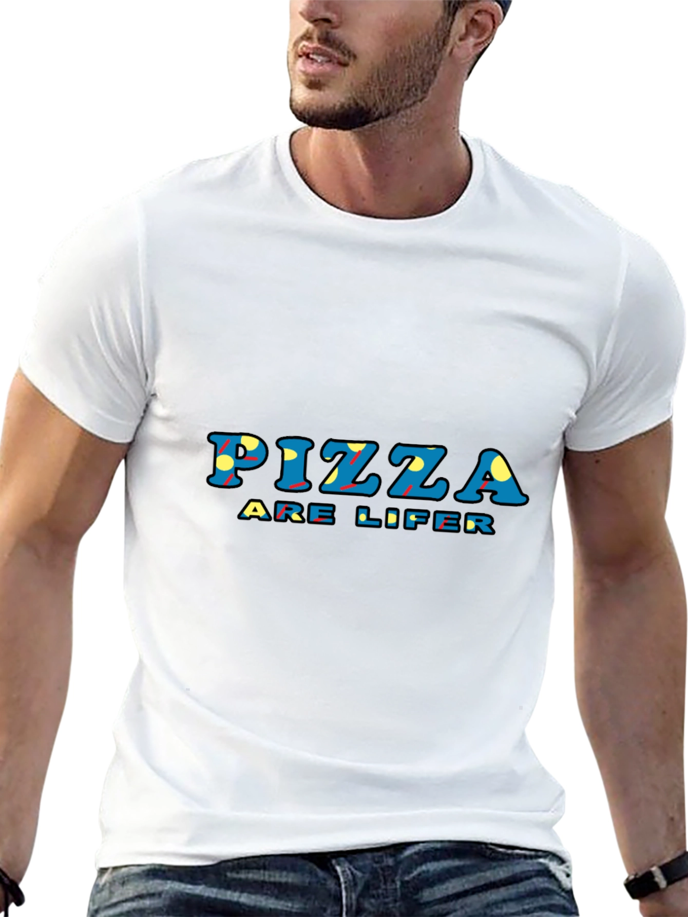 Black Pizza Are Lifer Graphic Tee - Black Unisex T-Shirt view 13