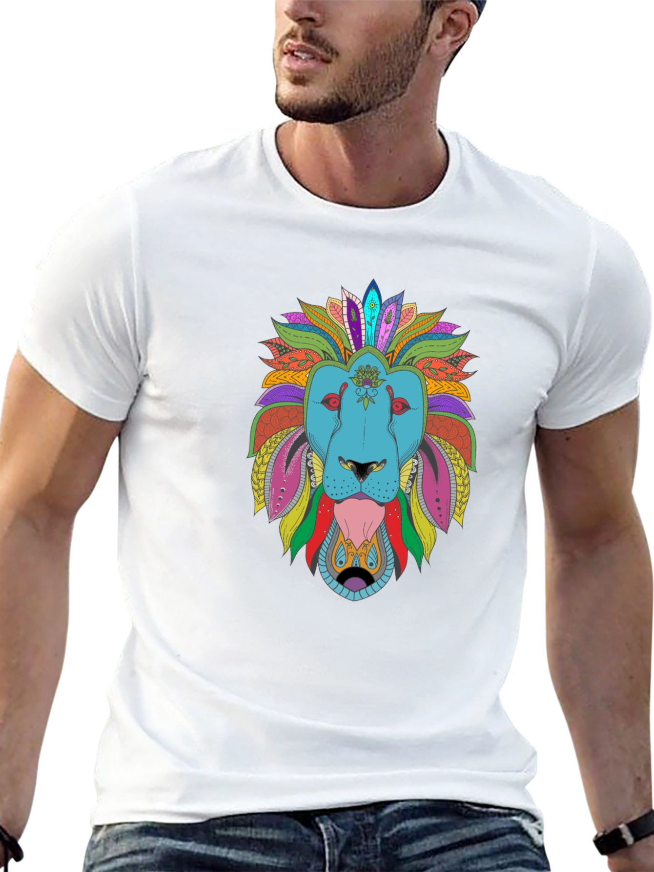 Black Colorful Lion Graphic Tee - Men's Black T-Shirt view 13
