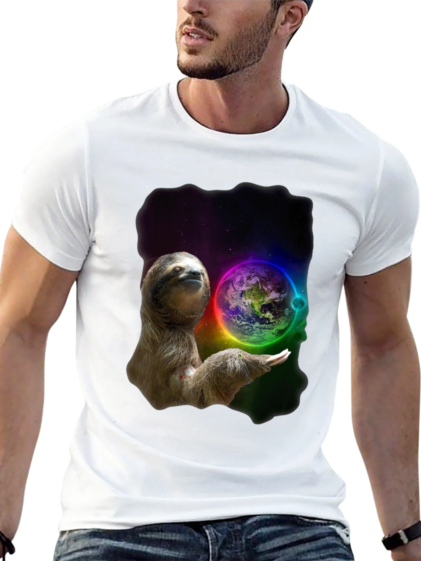 Black Cosmic Sloth T-Shirt -  Planet Protector Design view 13