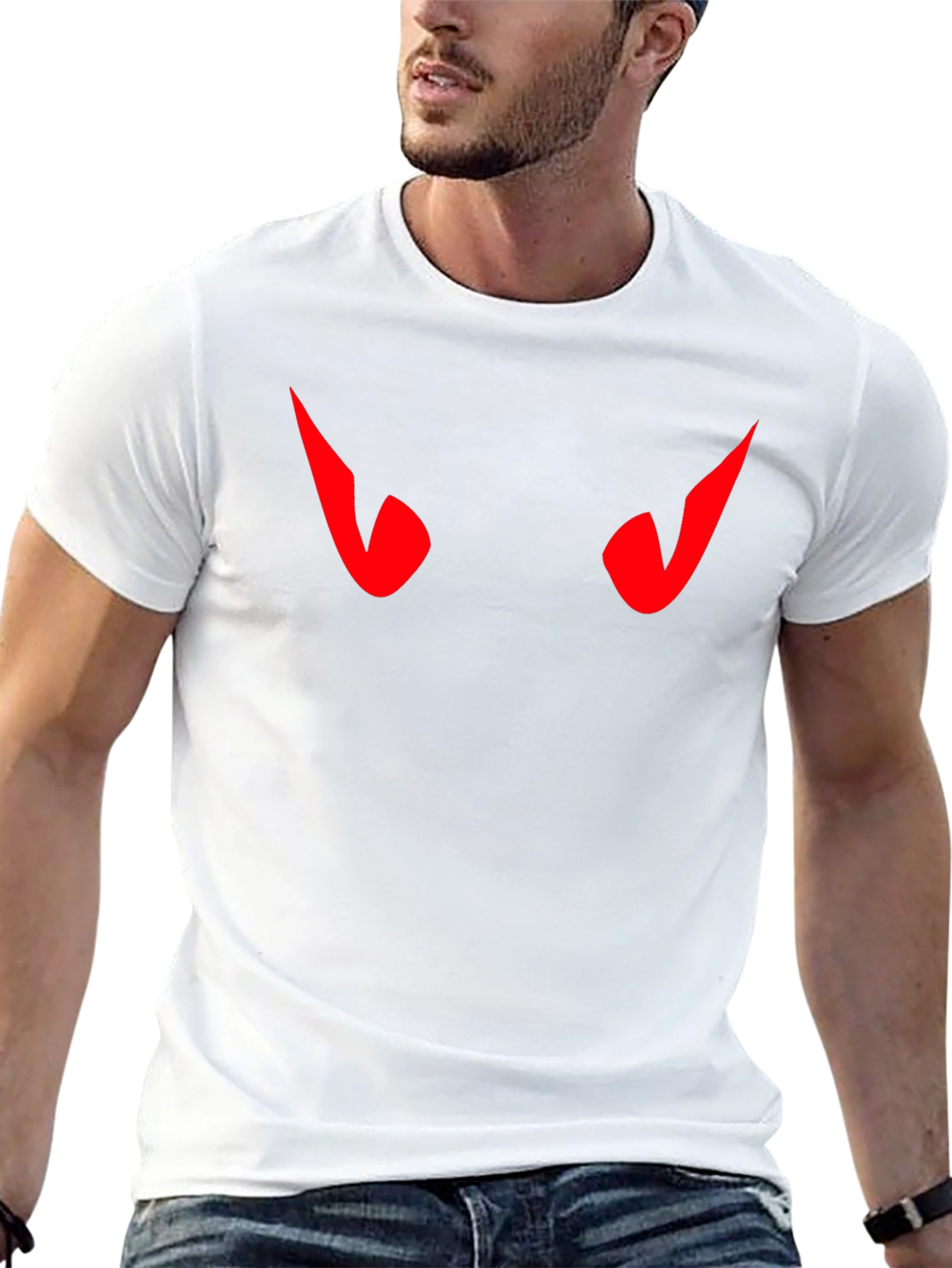 Black Men's Black T-Shirt with Red Devil Eyes Design view 13