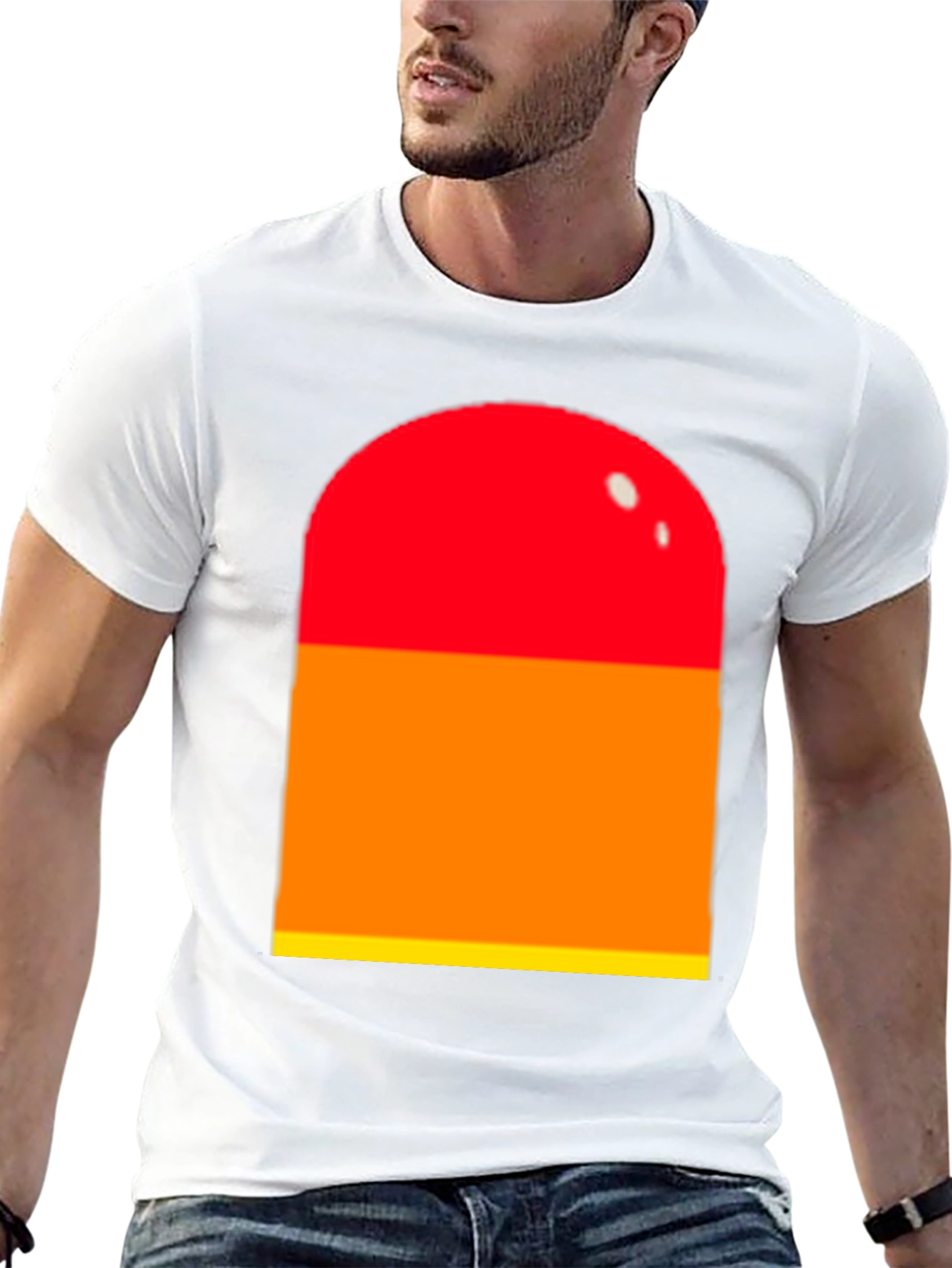 Black Retro Color Block Tee - Red, Orange, Yellow Graphic T-Shirt view 13