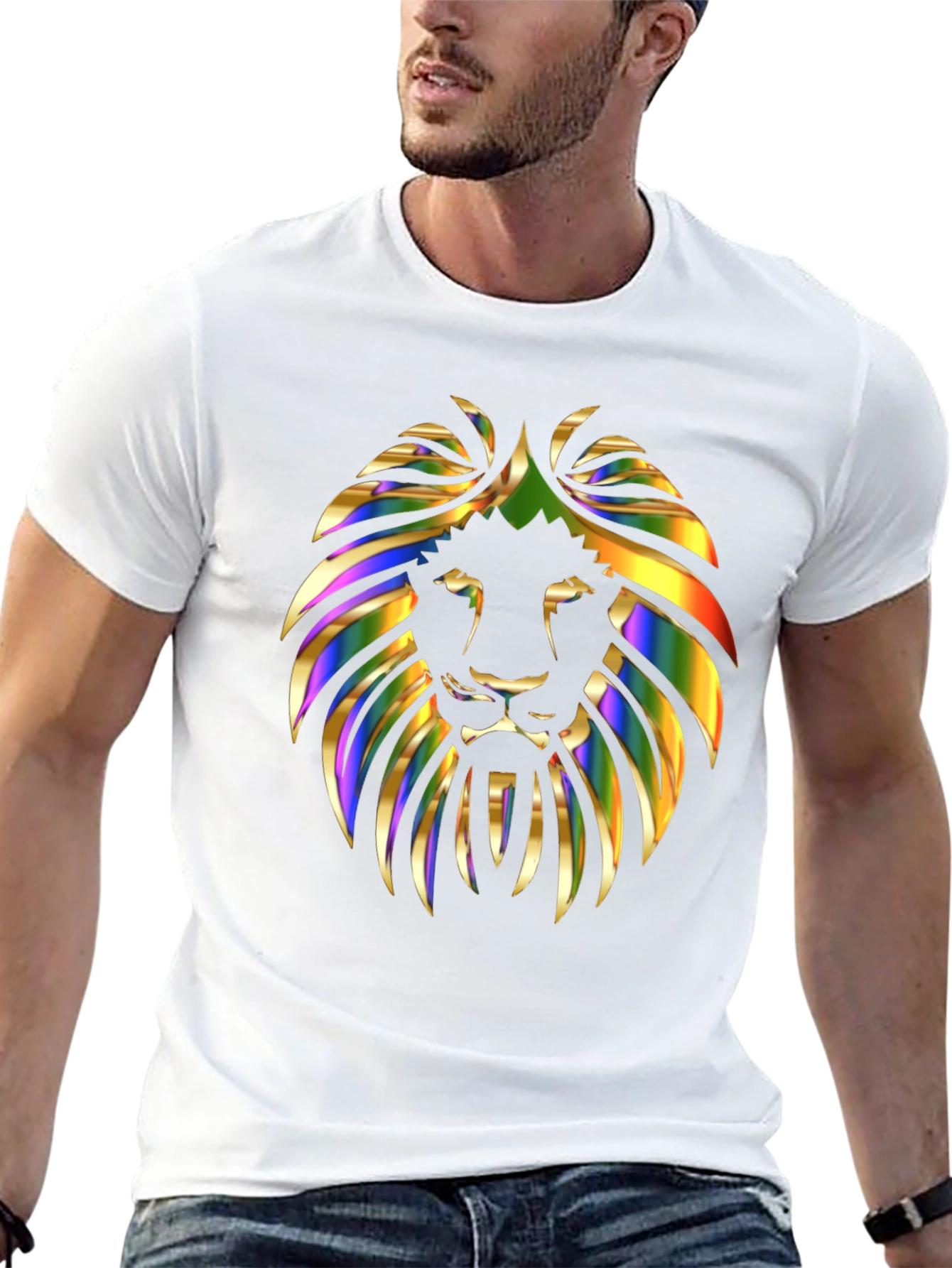 Black Vibrant Lion Graphic Print Men's Black T-Shirt view 13
