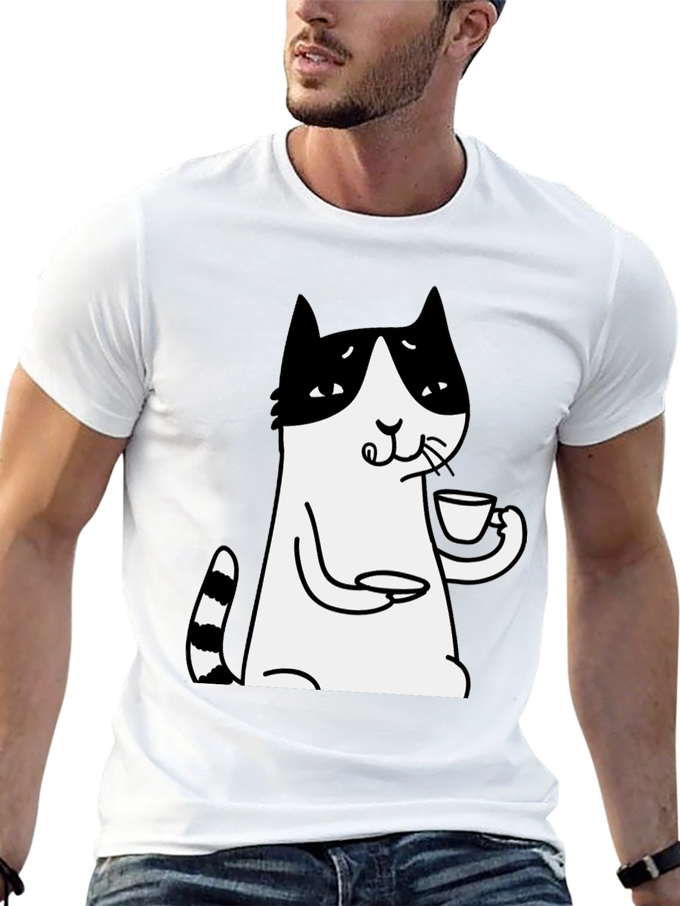 Black Cat Lover T-Shirt - Drinking Tea Funny Tee view 13