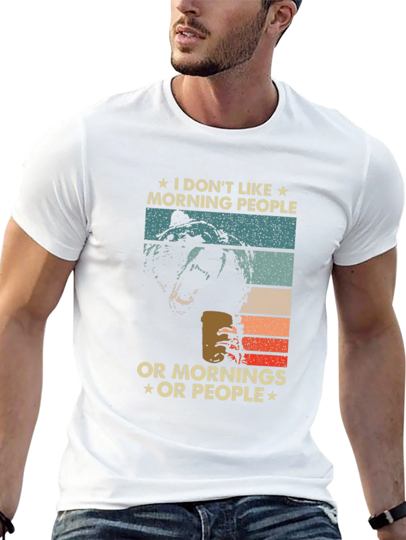 Black Funny "I Don't Like Morning People" Bear T-Shirt view 13