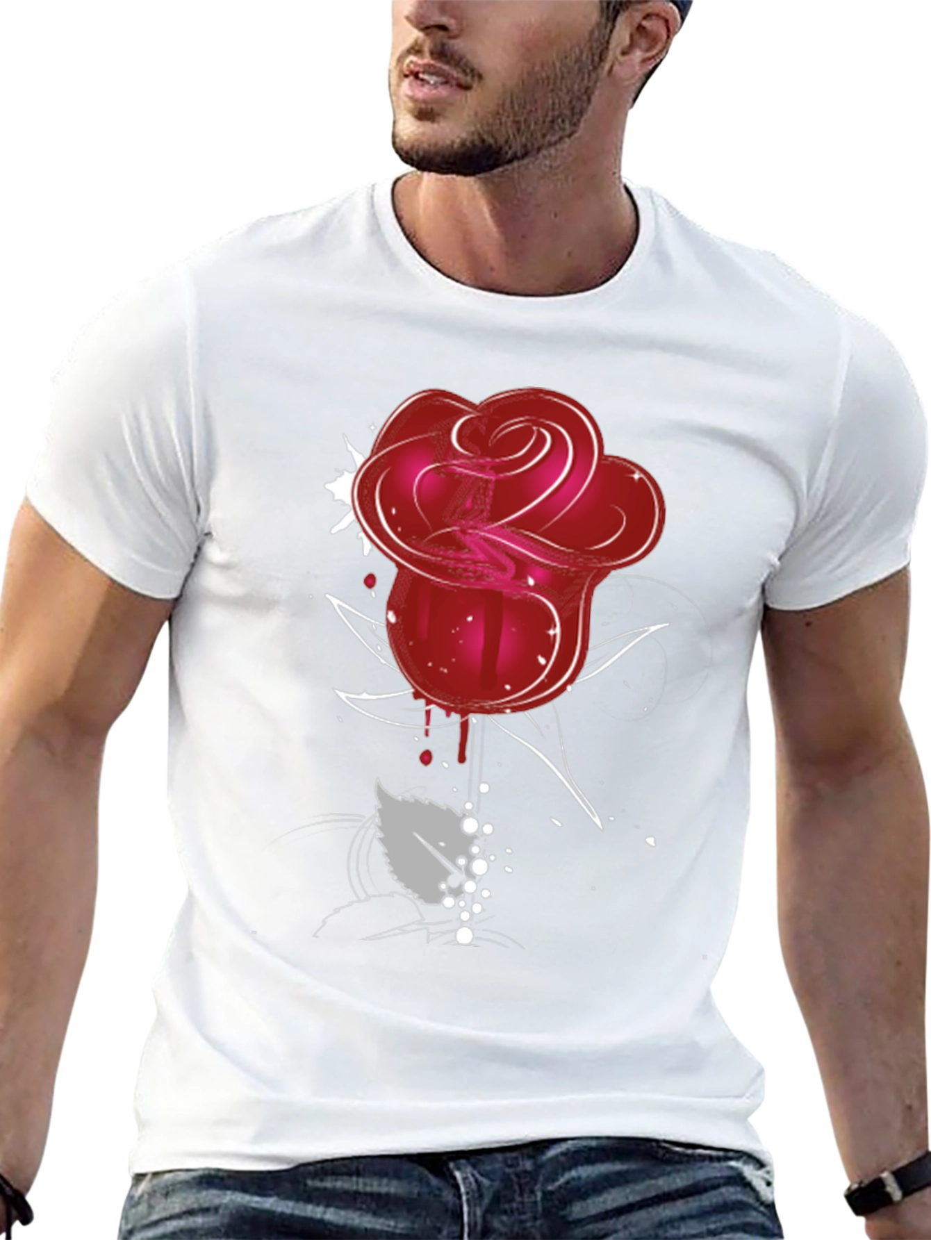 Black Red Rose Graphic Tee - Men's Black T-Shirt view 13