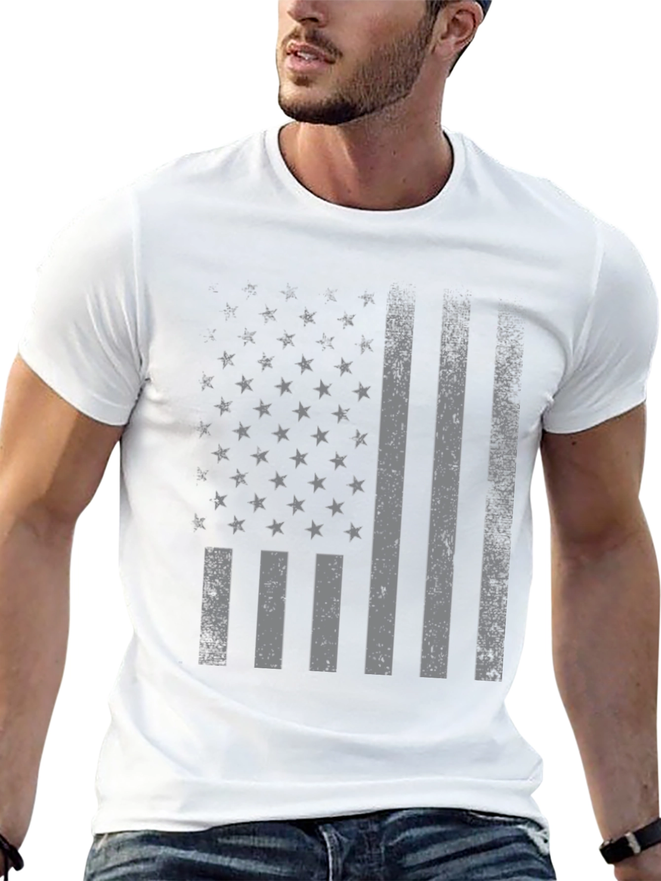 Black Distressed American Flag Graphic T-Shirt view 13