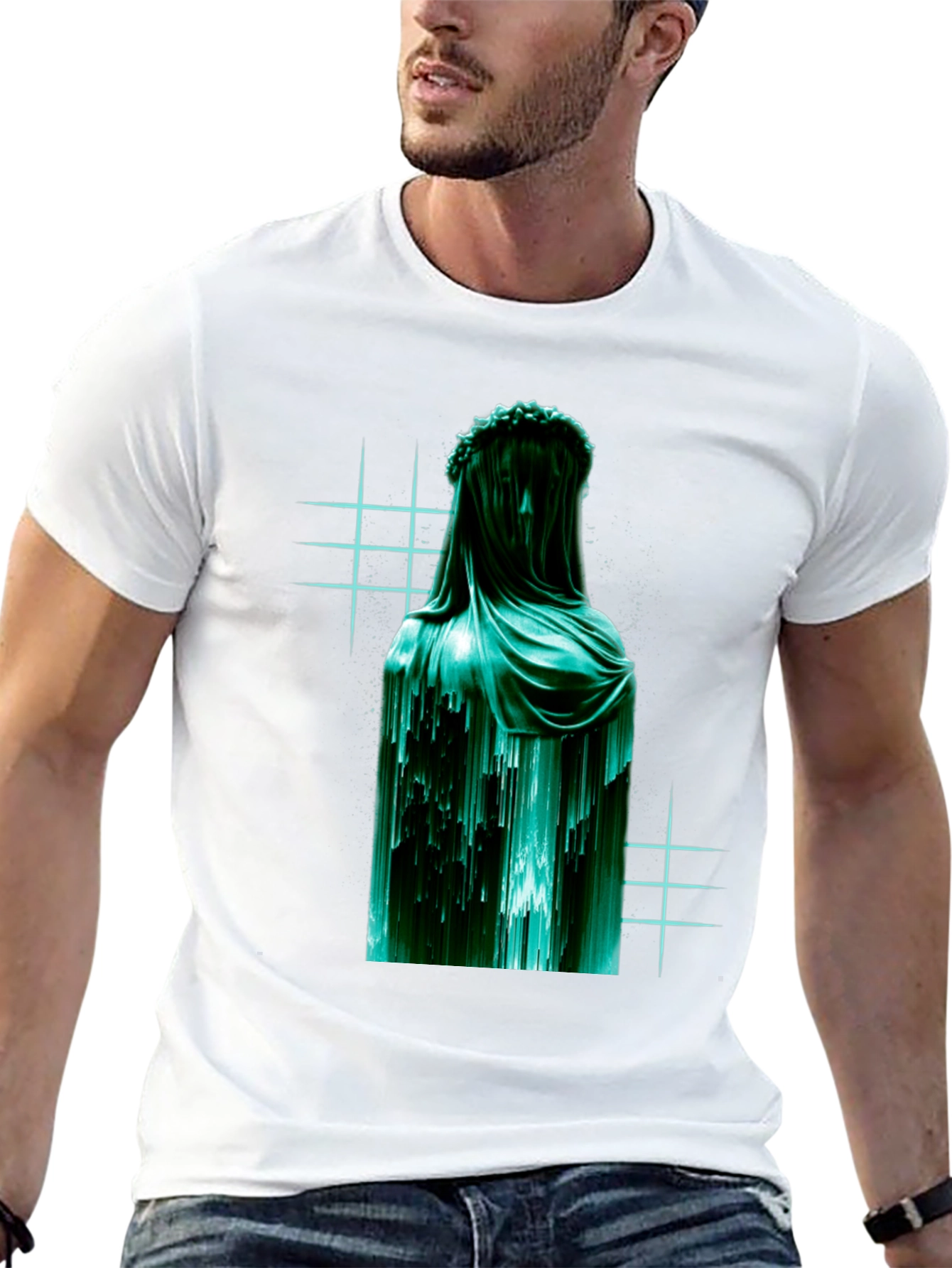 Black Veiled Statue Graphic T-Shirt - Modern Art Tee view 13
