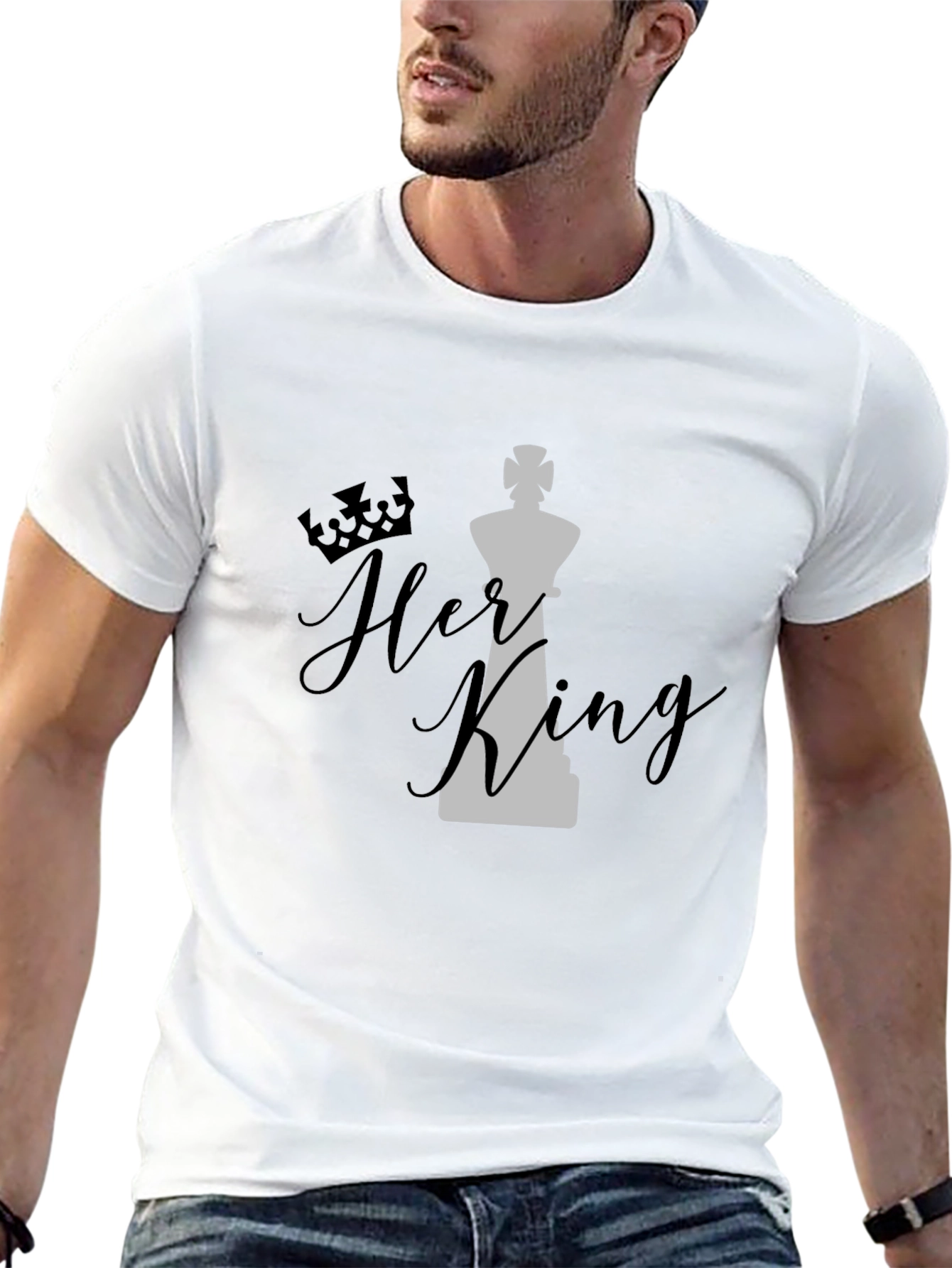 Black Her King Graphic T-Shirt - Black Cotton Blend Casual Tee view 13