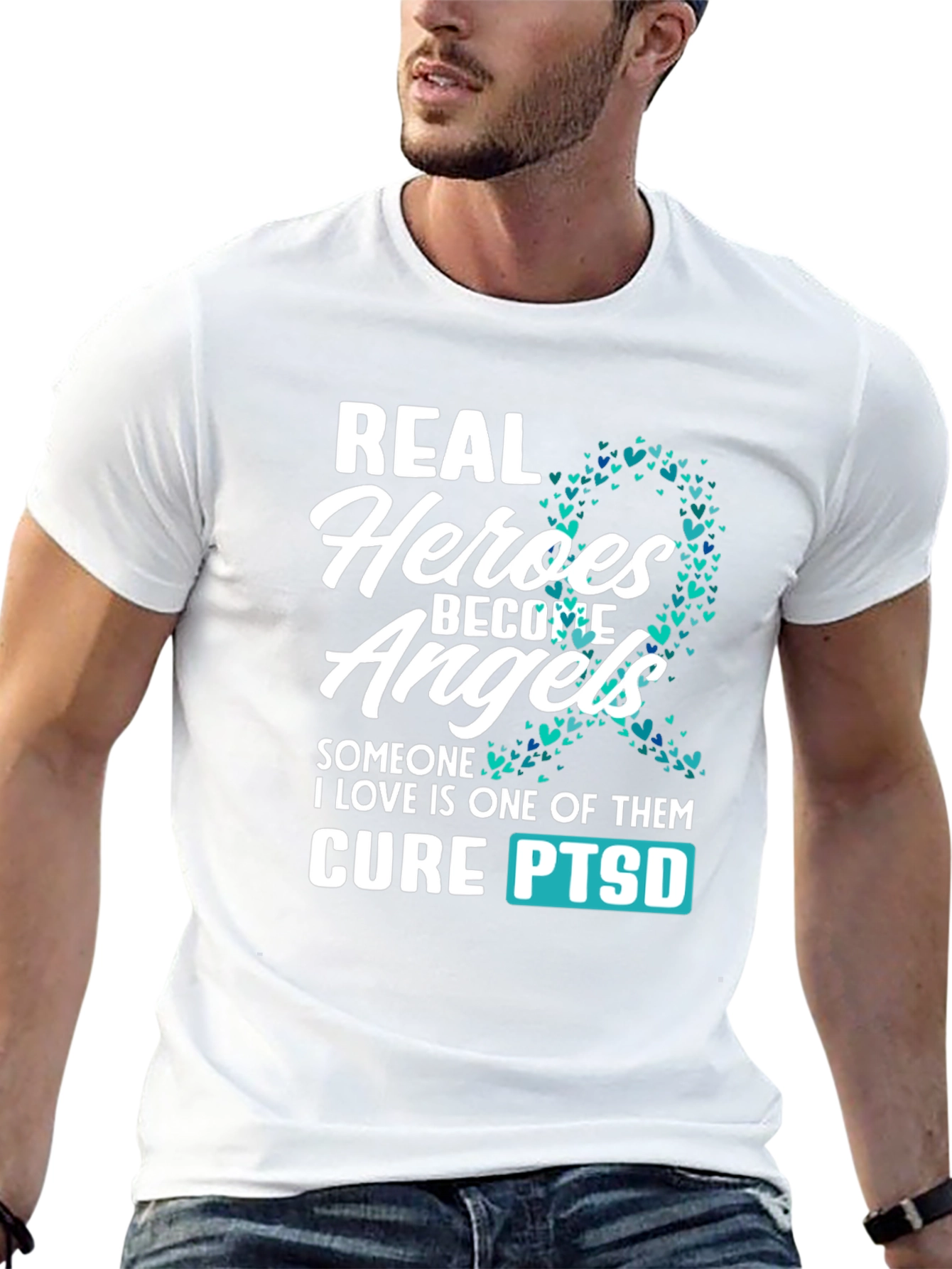 Black Real Heroes Become Angels PTSD Awareness T-Shirt view 13