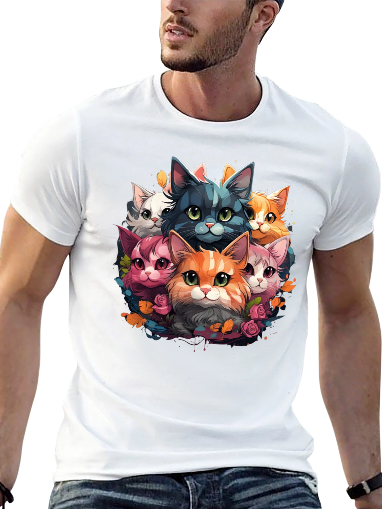 Black Cute Cartoon Cats T-Shirt view 13