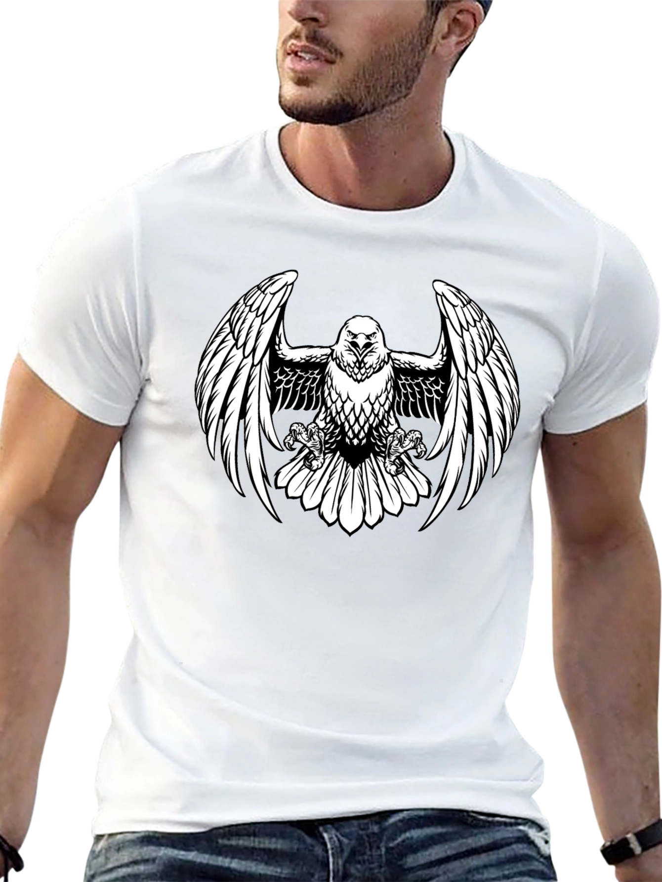 Black Eagle Print Black T-Shirt view 13