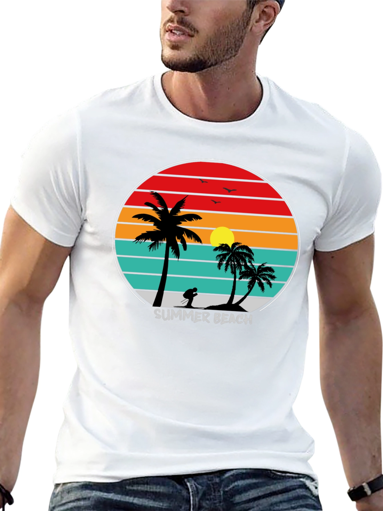 Black Summer Beach Sunset Palm Tree T-Shirt view 13