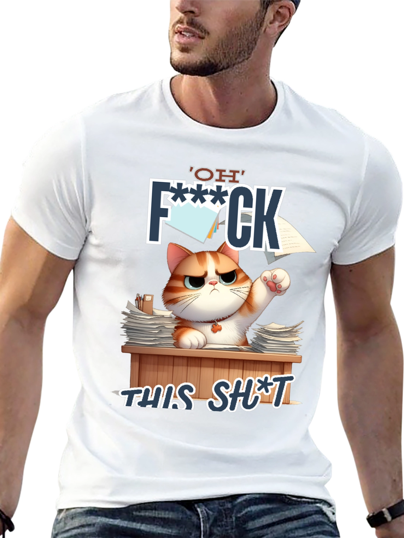 Black Funny Cat 'OH F*** THIS S***' Graphic T-Shirt view 13