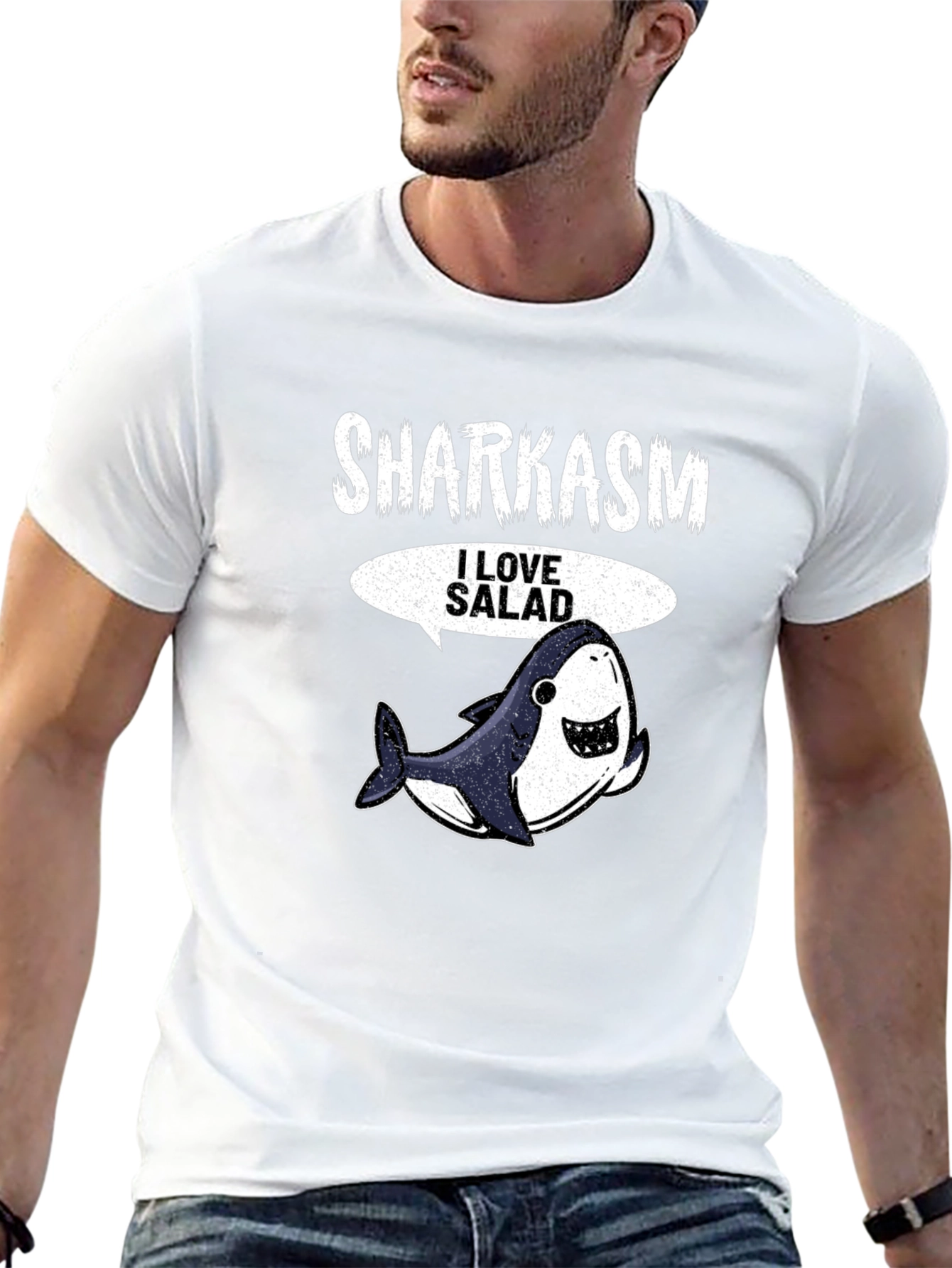 Black Sharkasm I Love Salad Men's Black T-Shirt view 13